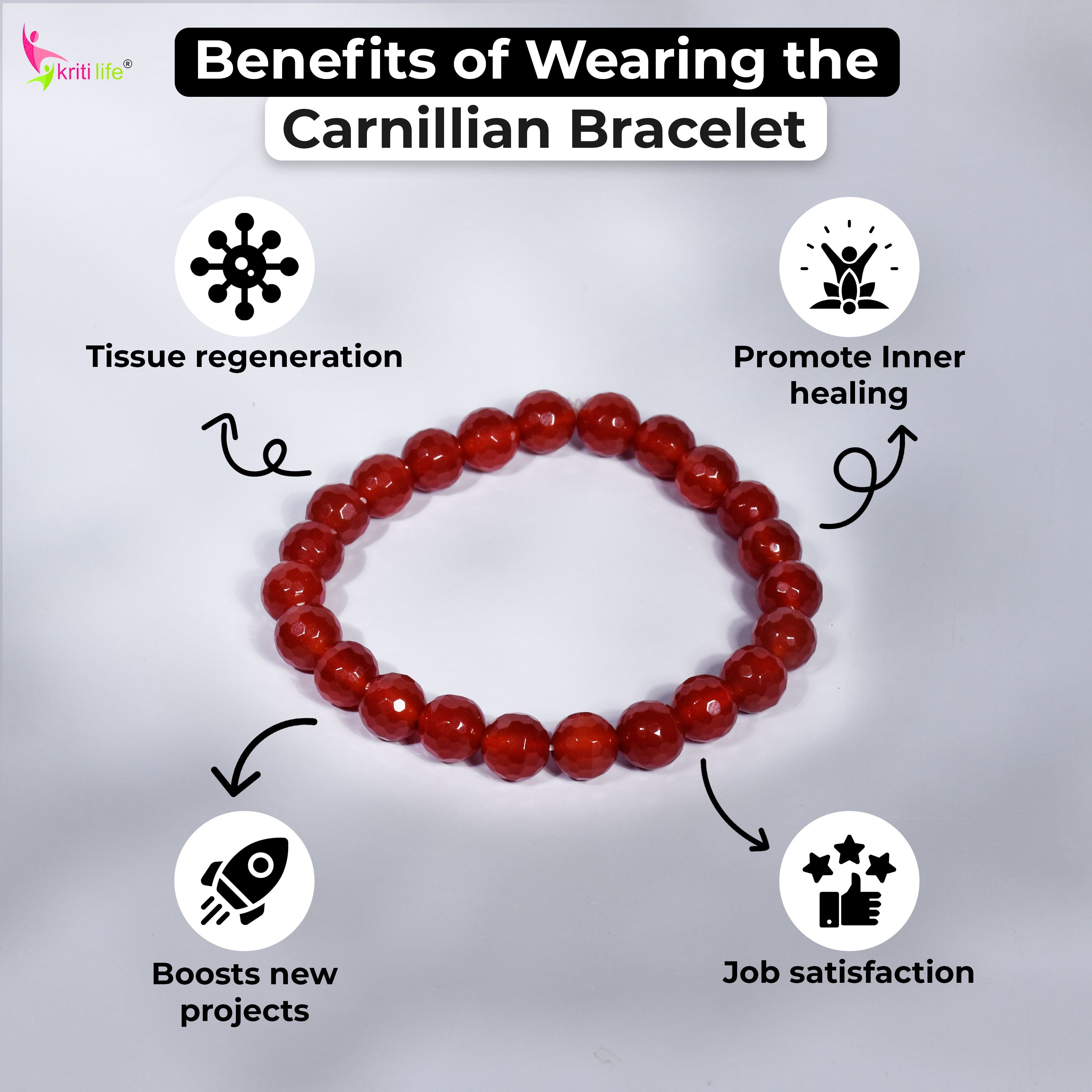 Natural Carnelian Crystal Stone Bracelet for Career Growth & Vitality-8mm