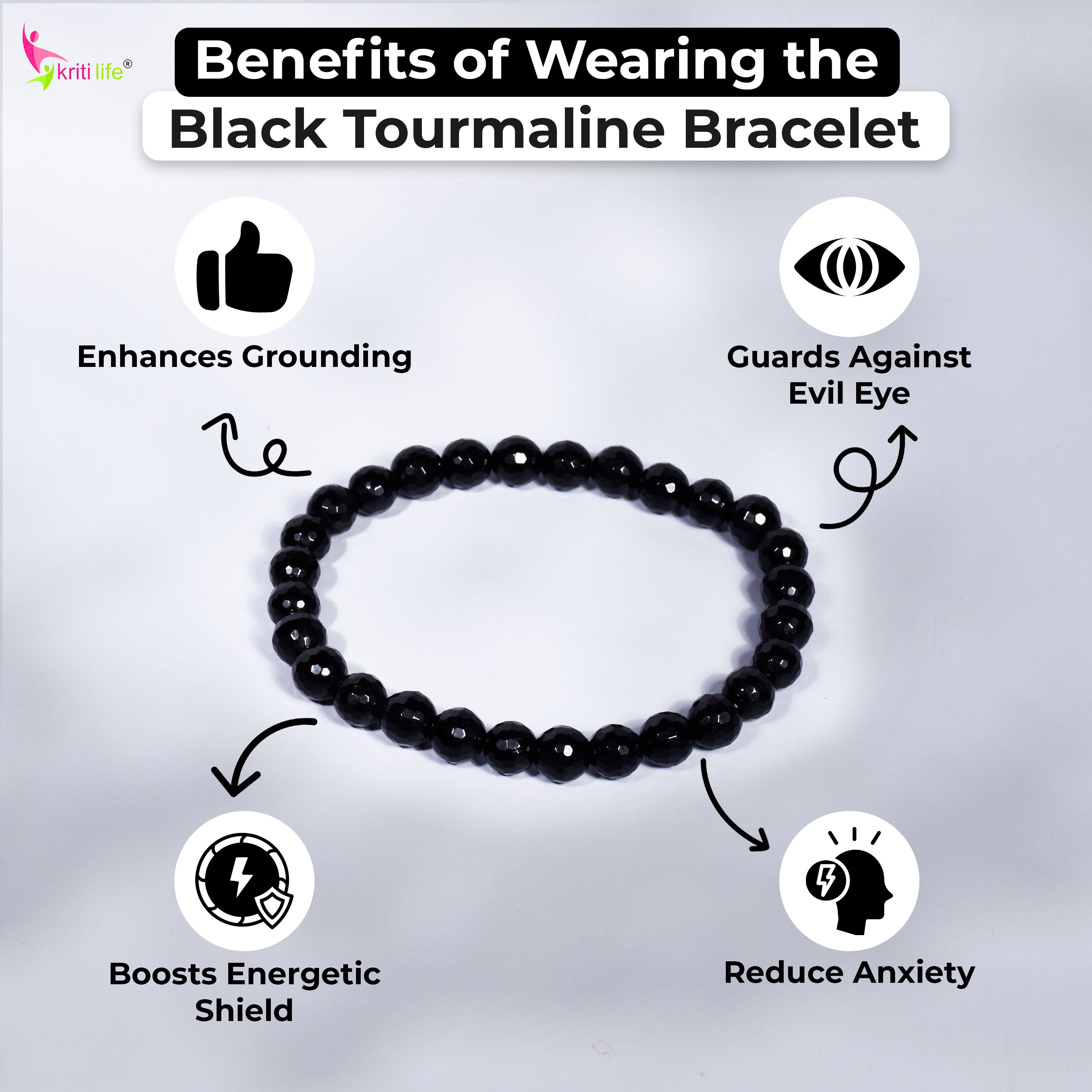 Natural Black Tourmaline Crystal Stone Bracelet 7mm