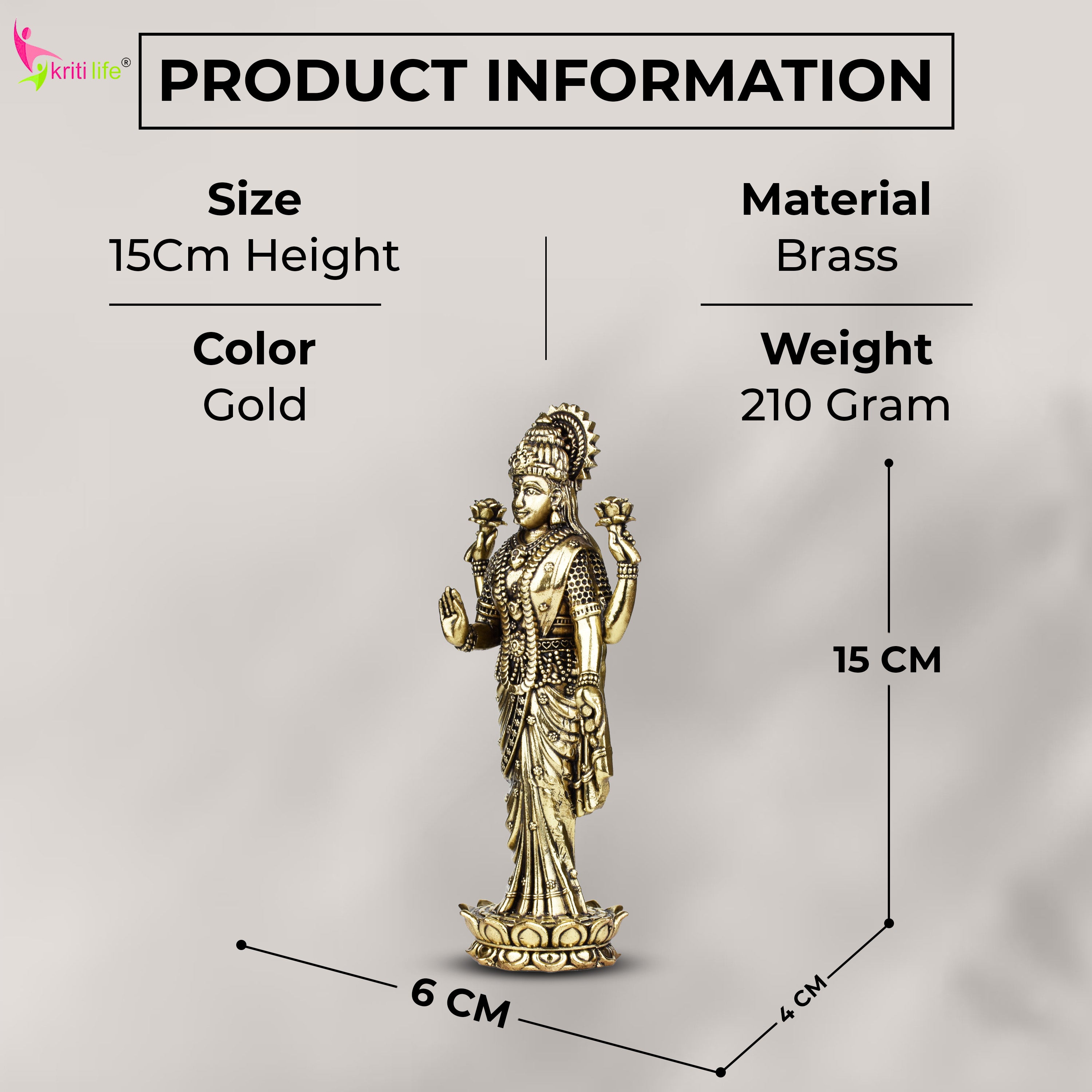 Brass Goddess Lakshmi Idol | 6 inches | for Pooja Room & Home Decor