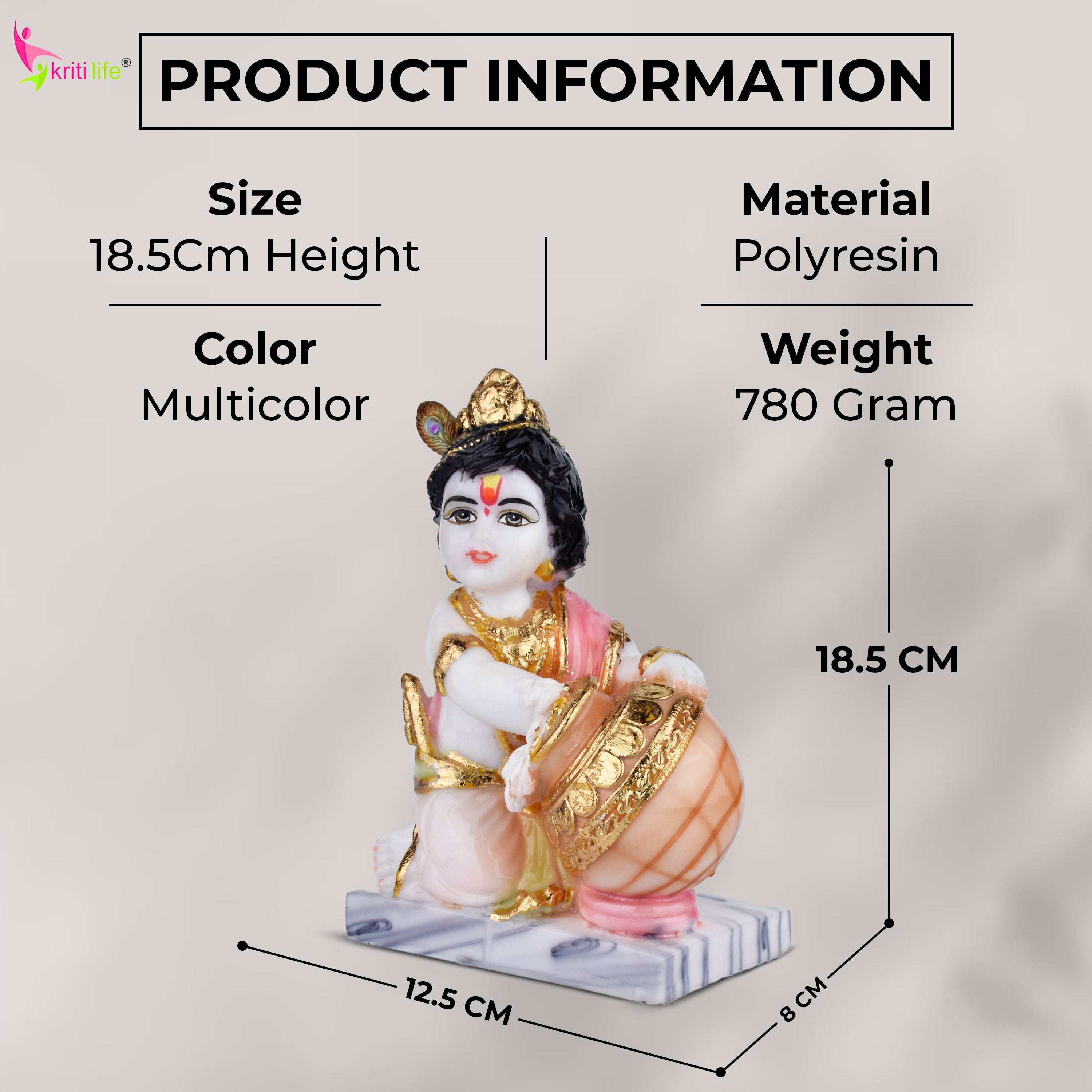 Makhan Chor Krishna Idol 7 inches – Polyresin Decorative Statue for Home Temple & Gifting