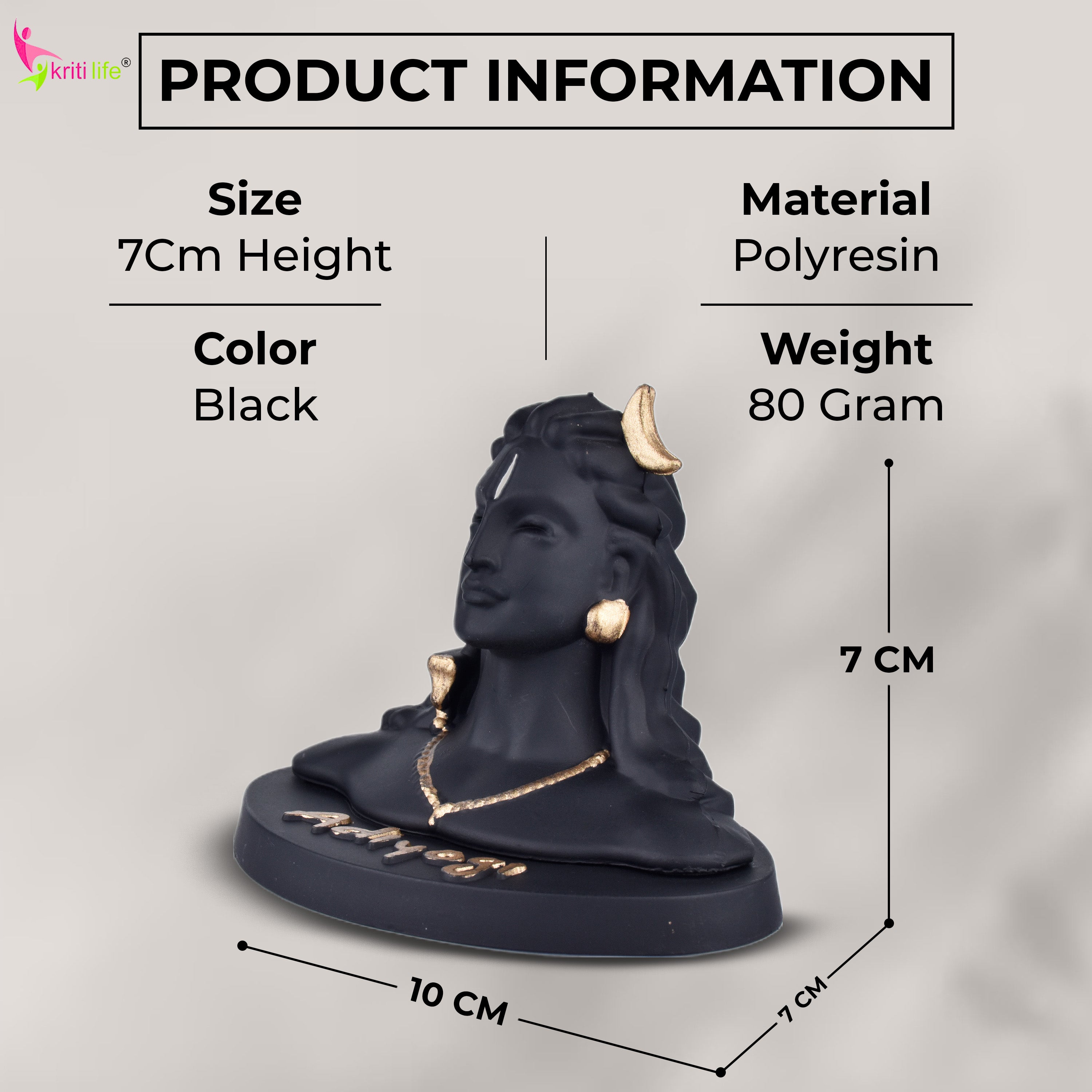 Black Adiyogi Shiva Idol in Polynesian | 4 inches | Spiritual Home Decor Statue