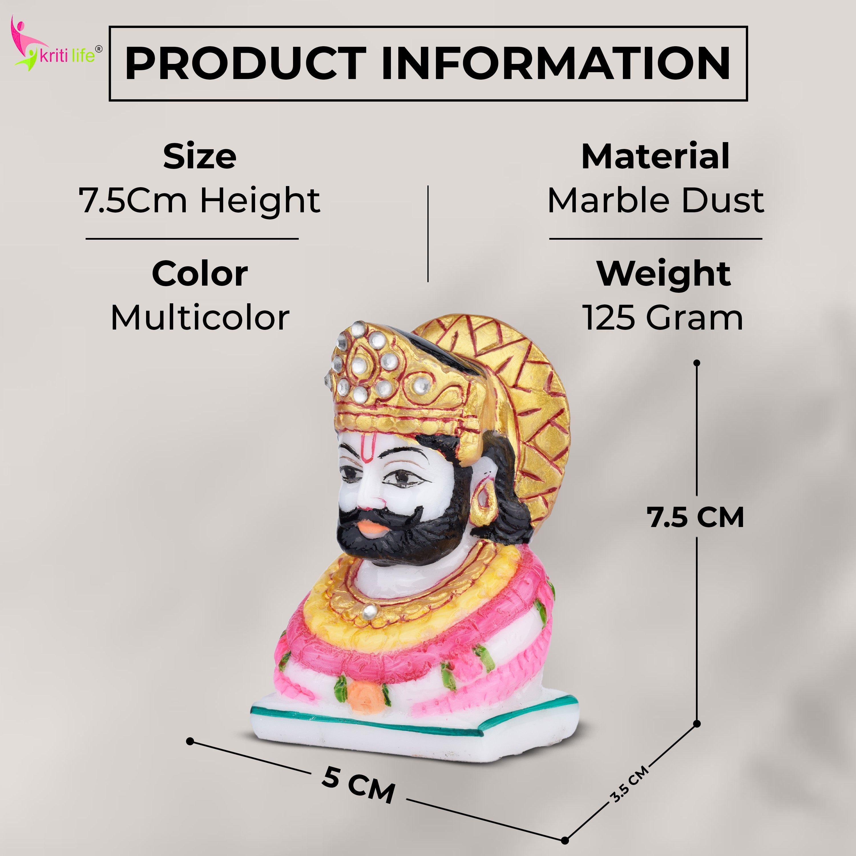 Handcrafted Khatushyam Ji Idol – Marble Dust Statue 3 inches for Home Temple & Décor