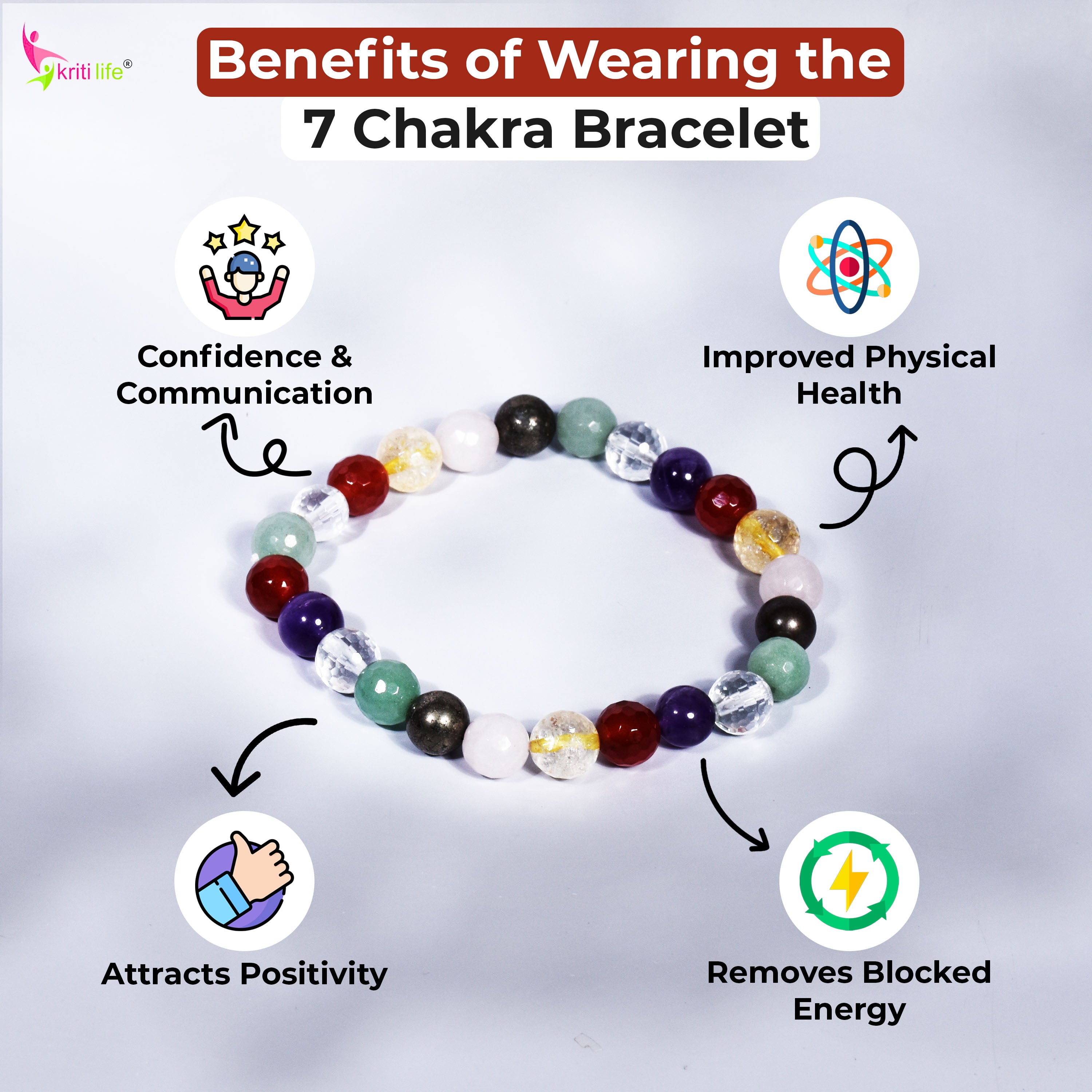 Natural 7 Chakra Healing Stone Crystal Bracelet |  attract positive energy