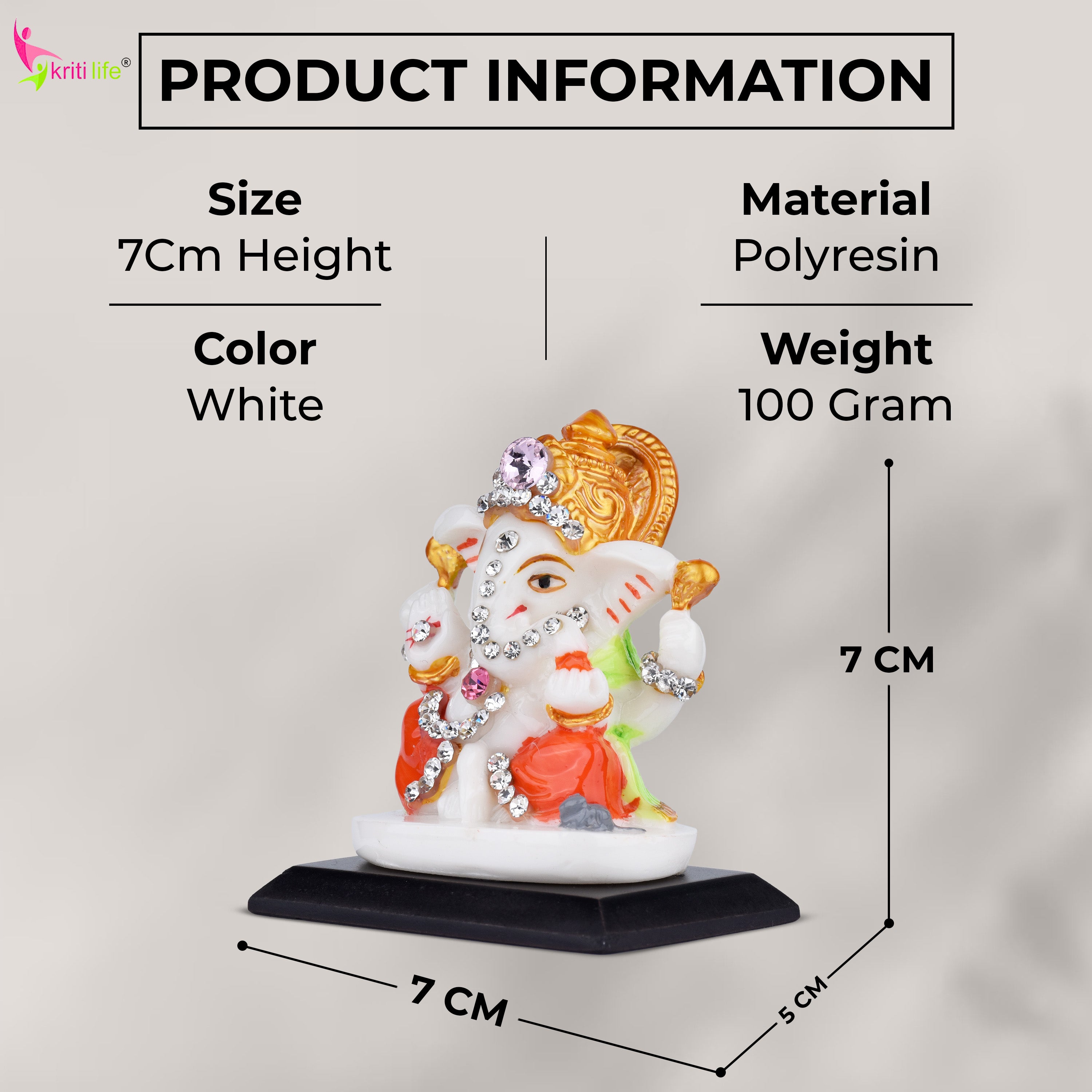 Lord Ganesha Idol with Crown & Orange Attire – Polyresin 2.5 inches Decorative Statue with Diamond Work