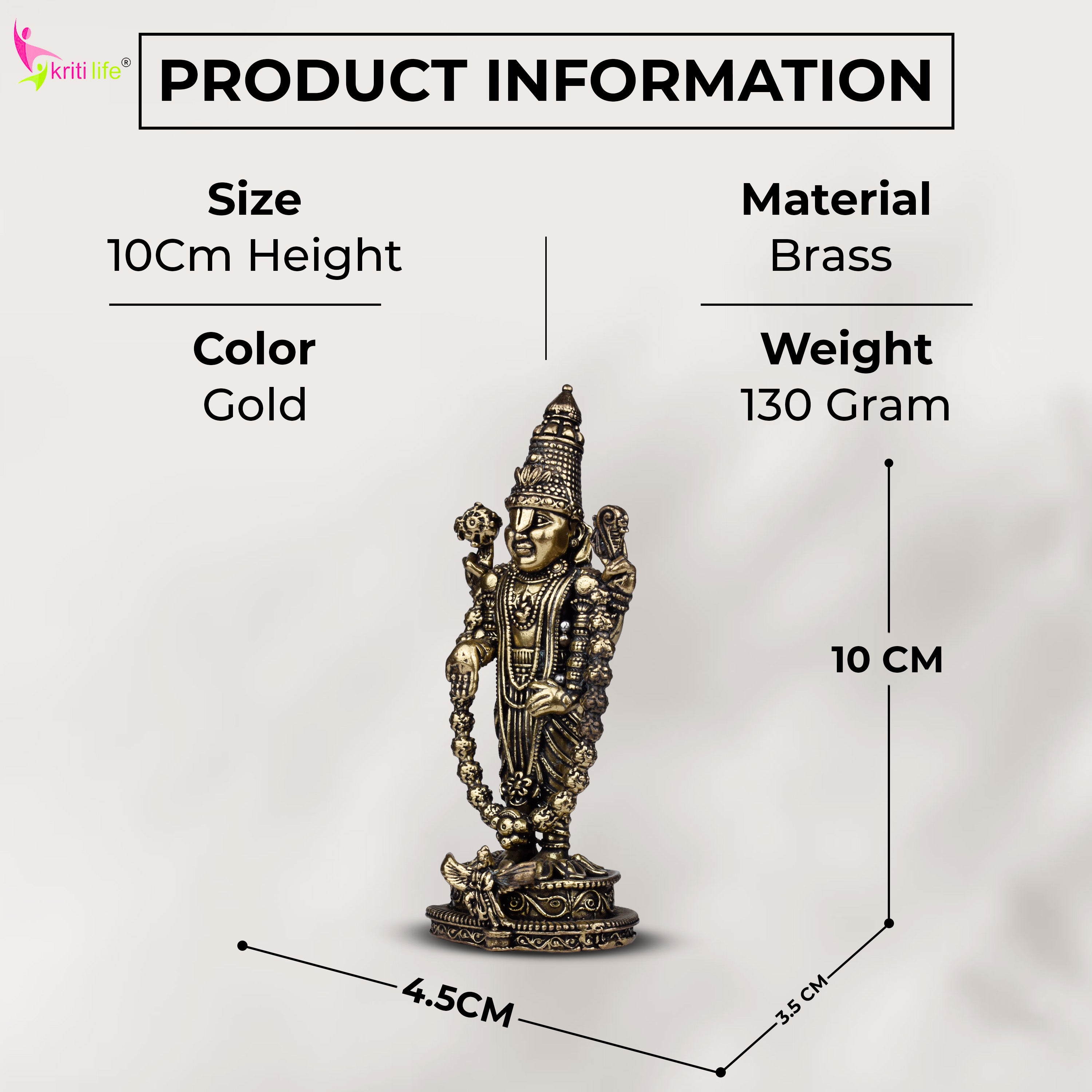 Brass Lord Venkateswara Idol – Handcrafted Balaji Statue 4 inches for Home Temple & Wealth Blessings