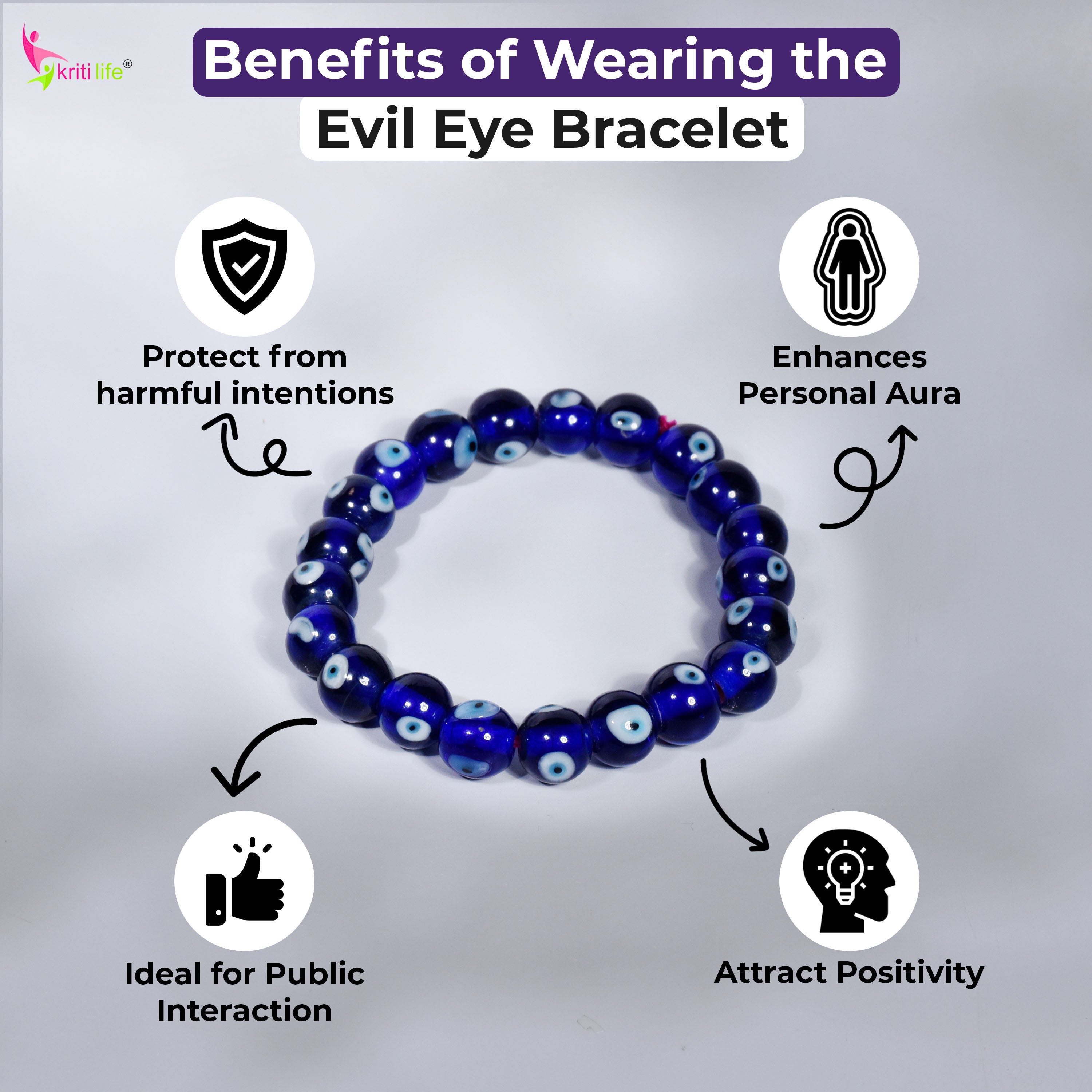 Evil Eye Protection crystal Bracelet – Wards Off Negativity & Attracts Positivity-10mm