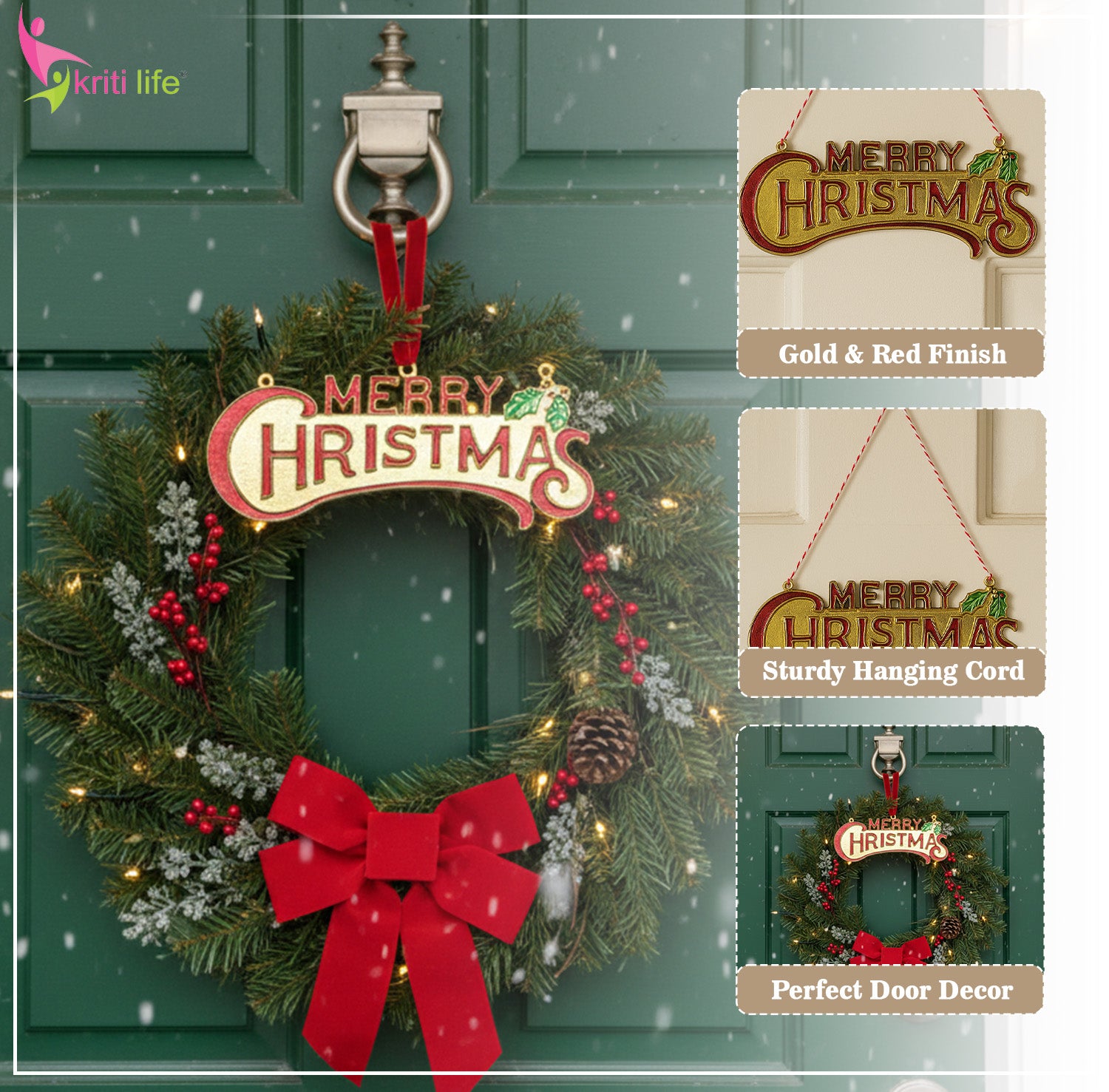 Merry Christmas Hanging Decor – Golden & Festive Wall/Tree Decoration