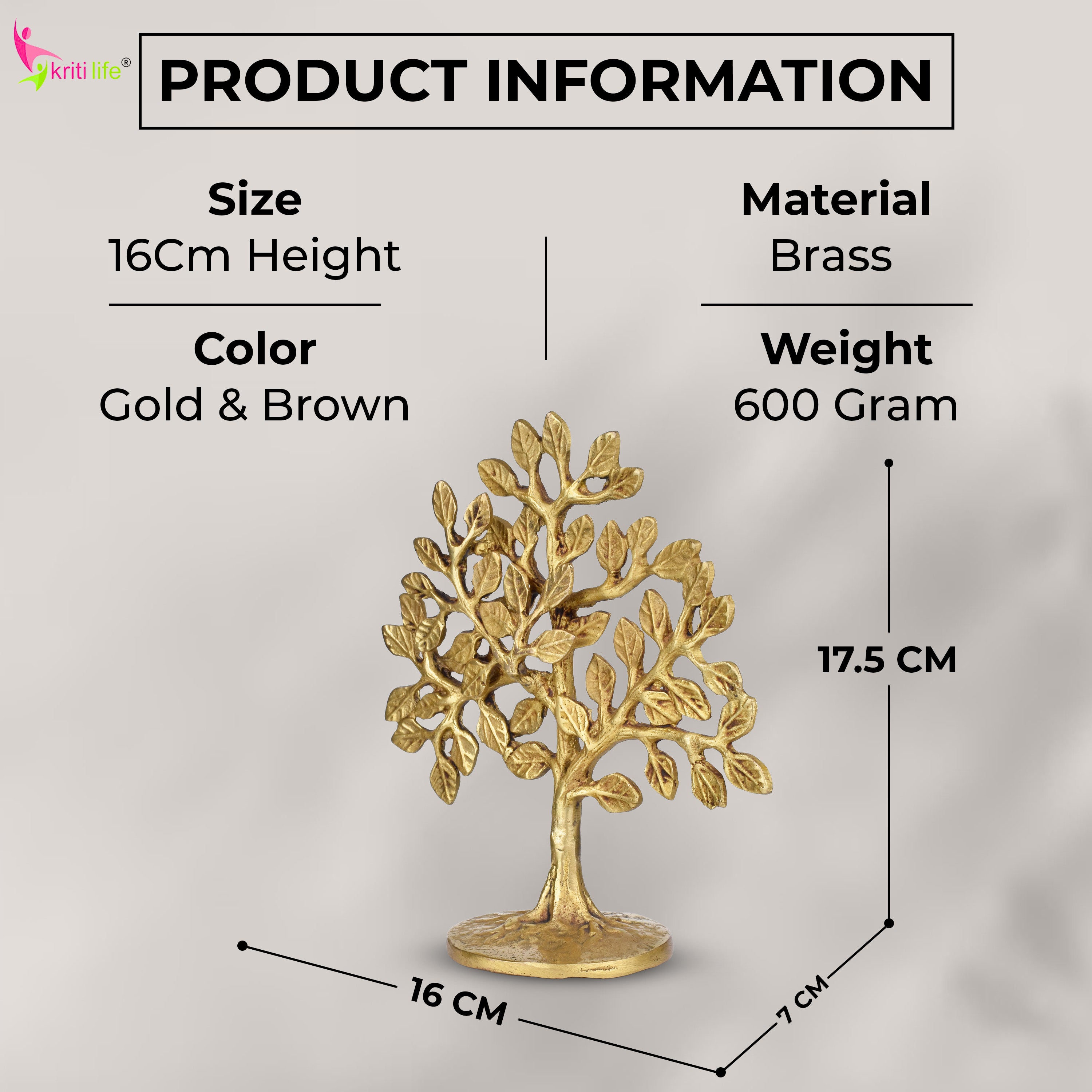 Brass Kalpvriksha Tree – Wish Fulfilling Tree 7 inches for Home Decor & Vastu, Prosperity & Good Luck