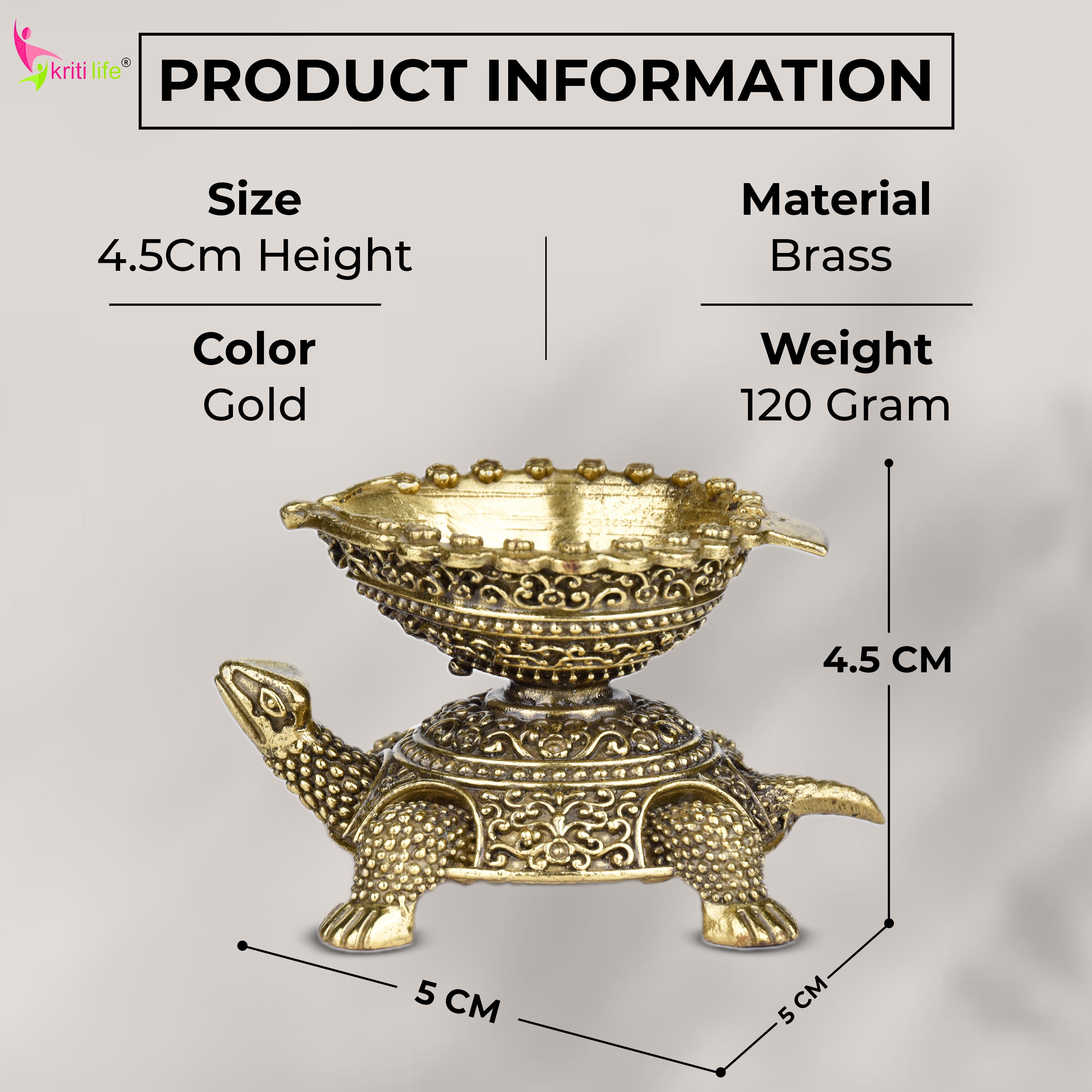 Brass Turtle Design Diya – Antique Finish Oil Lamp 3 inches for Pooja, Vastu & Décor