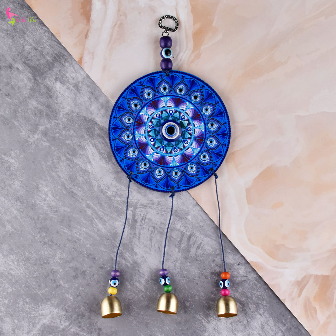 Hanging Evil Eye Wall Decor with Bells | Nazar Suraksha Totem for Home & Office- 30 cm Hight