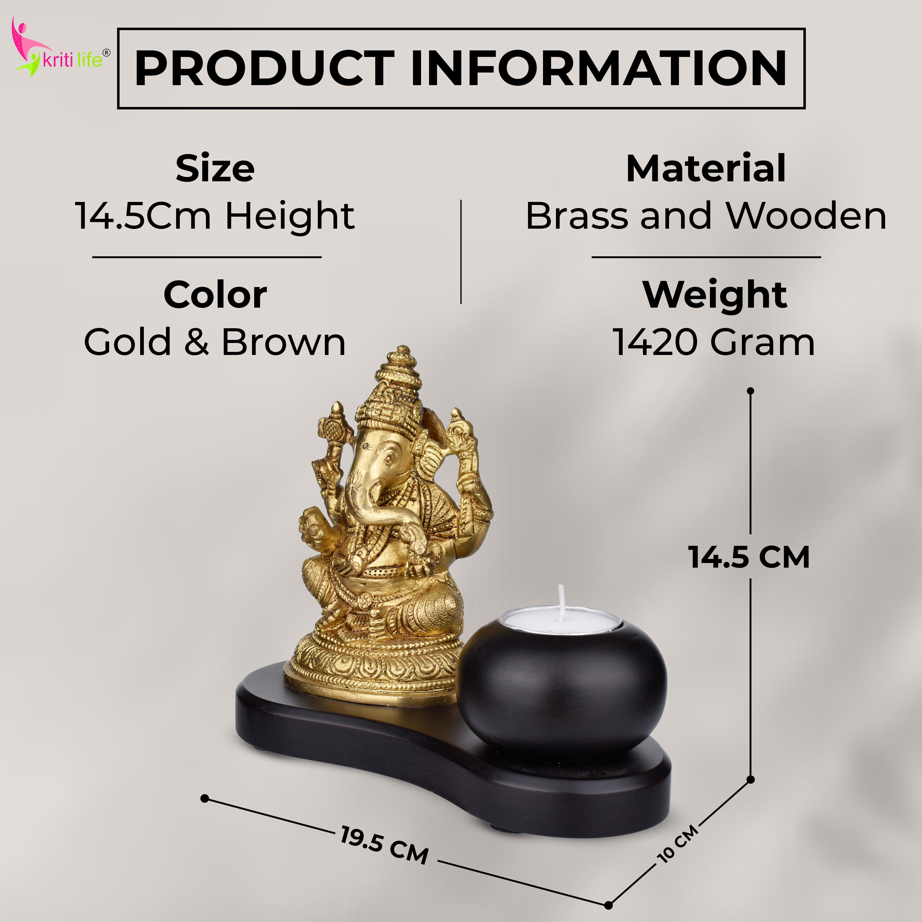 Brass Ganesha Idol With Tealight Holder- 6 Inch
