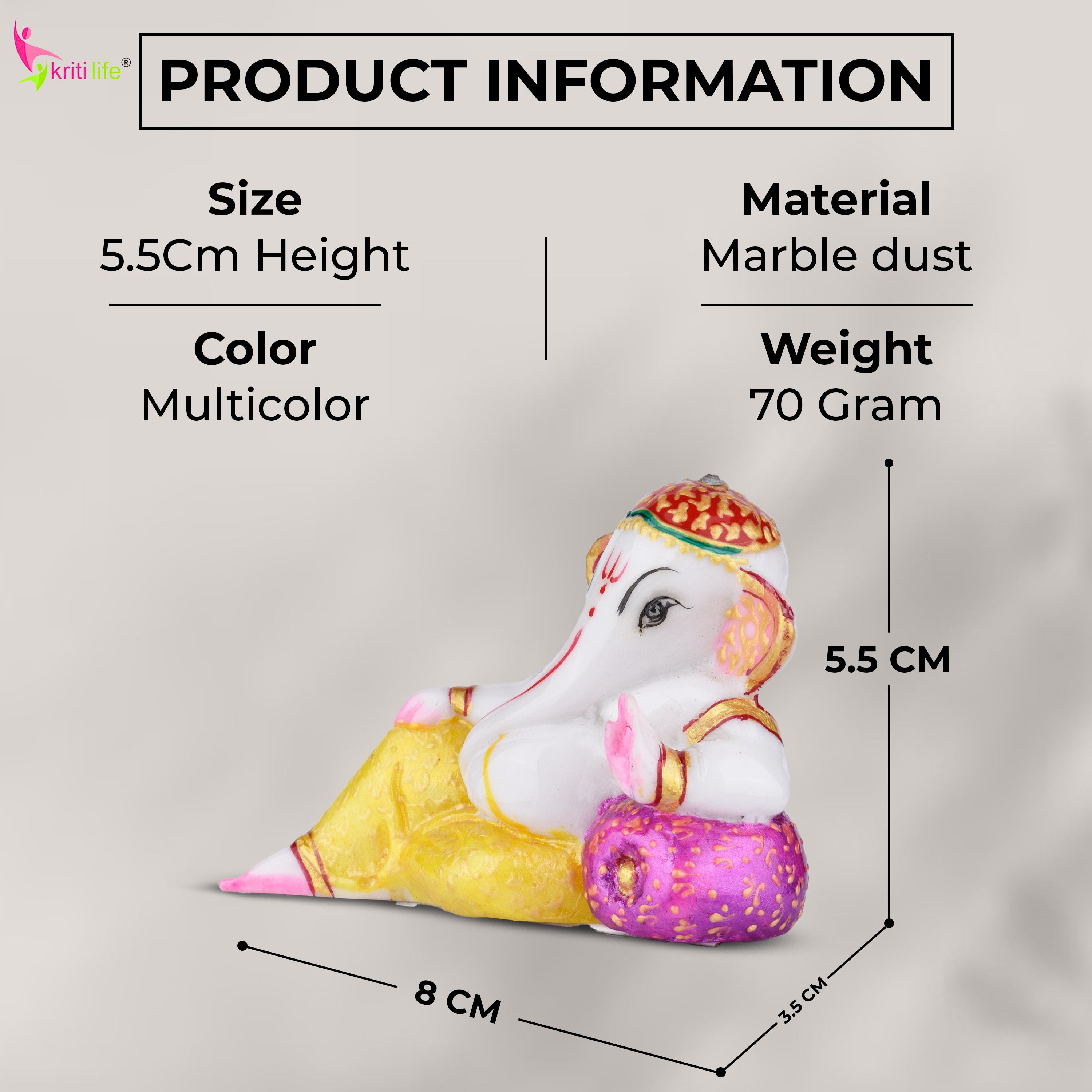 Divine Reclining Ganesha Idol – Premium Marble Dust Ganpati Figurine 3 inches for Pooja & Gifting
