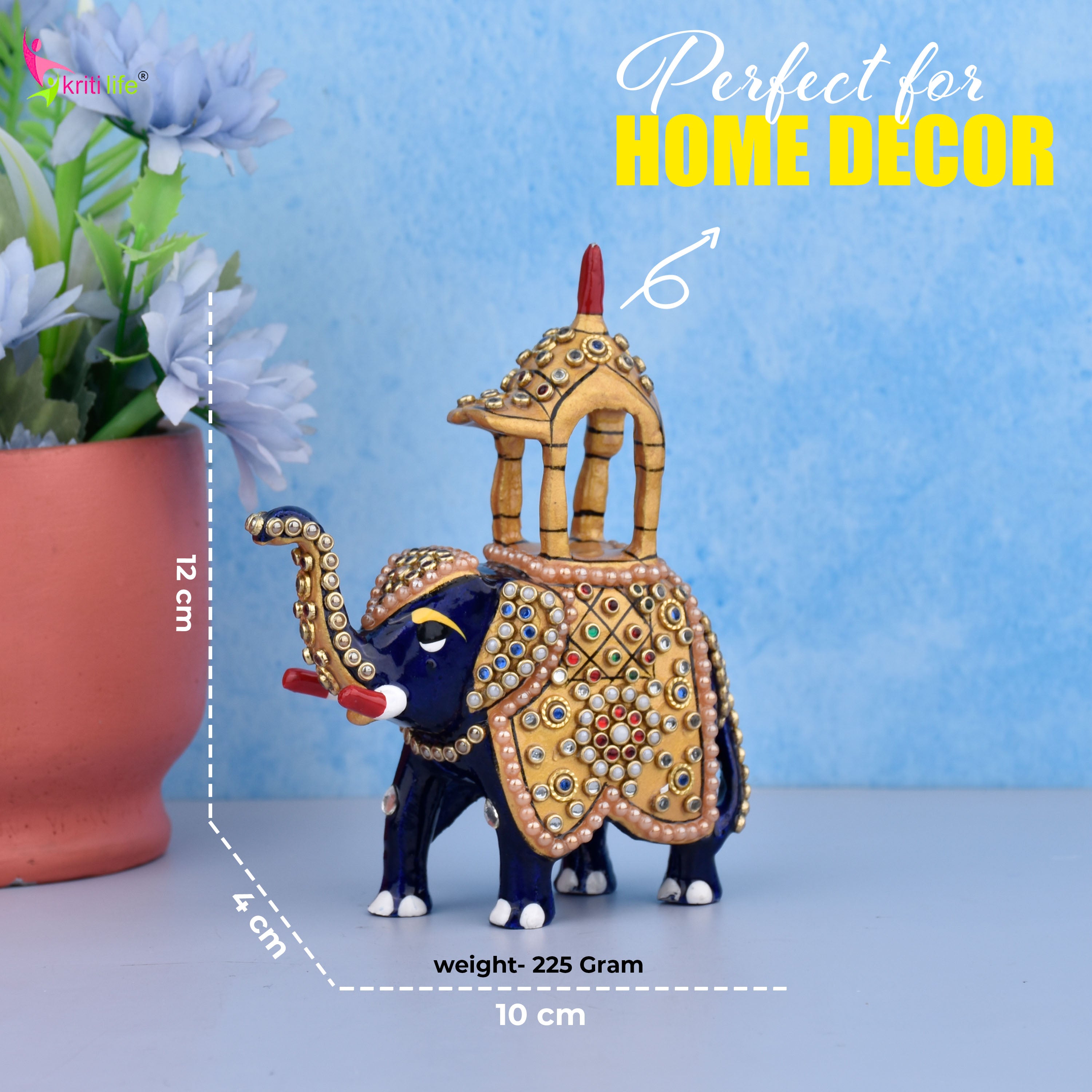 Handcrafted Aluminium Elephant Showpiece with Howdah | Ethnic Home Decor - 4 inches