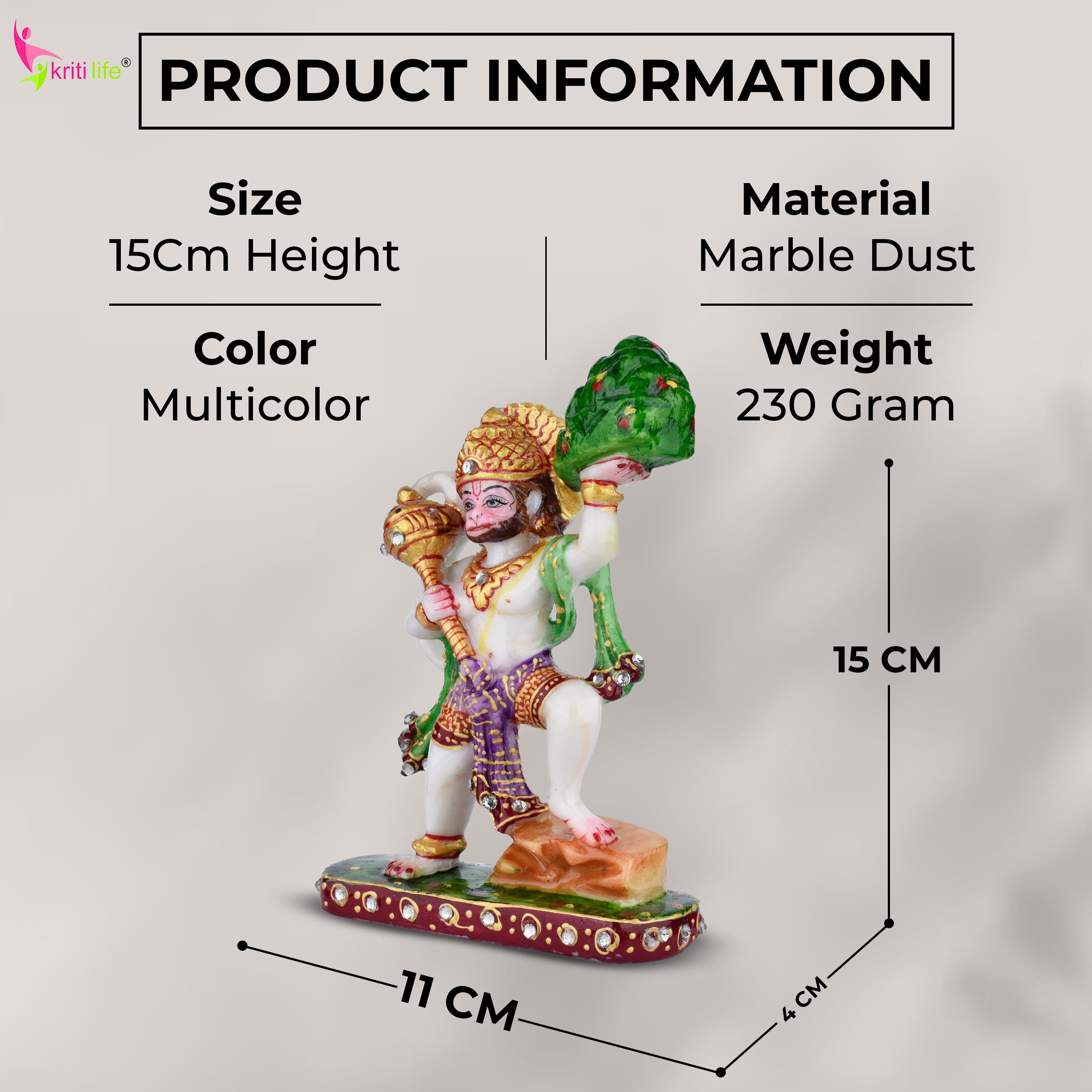 Lord Hanuman Idol – Marble Dust Statue 6 inches with Sanjeevani Mountain and Mace