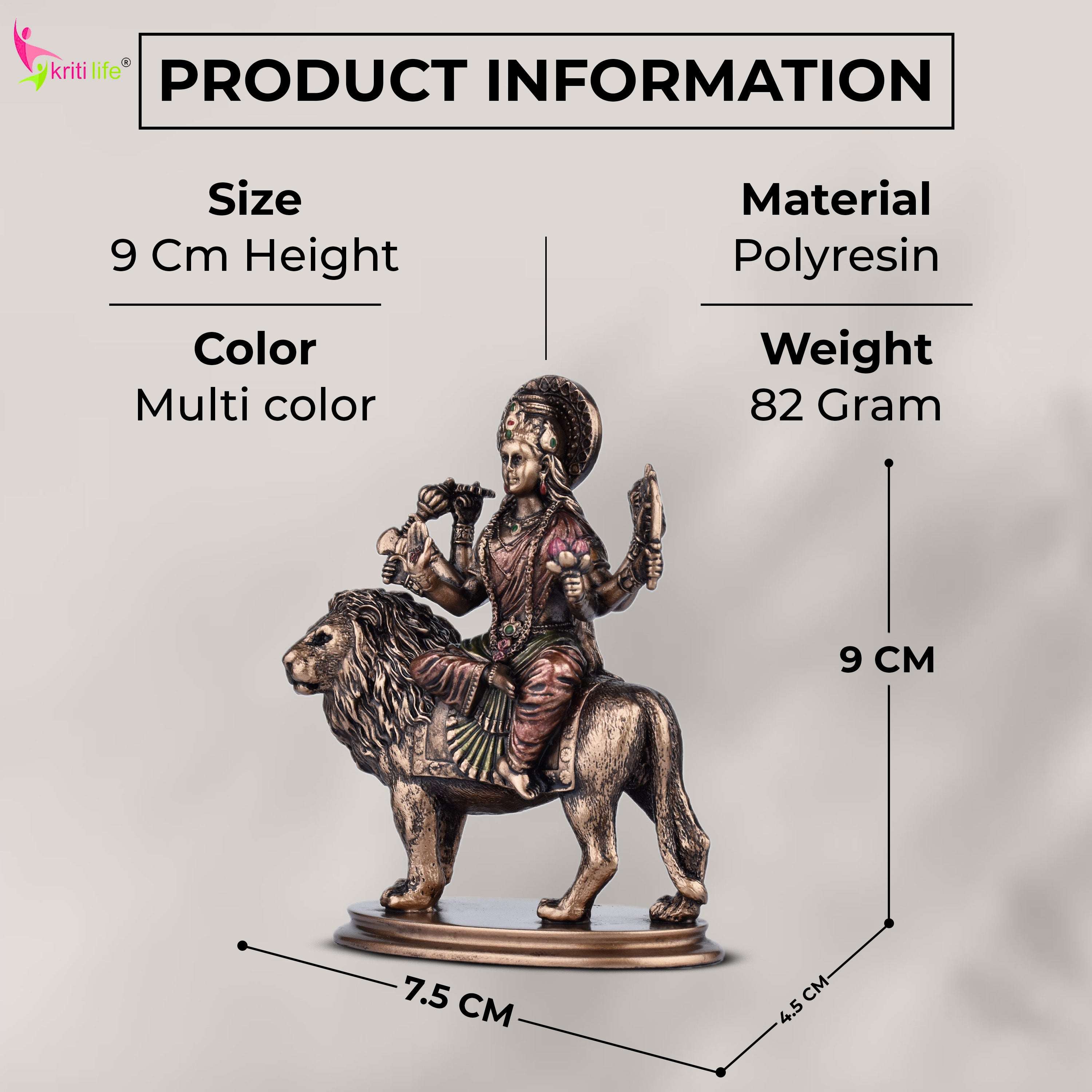 Maa Durga Statue Riding Lion – Handcrafted Polyresin Statue | 3.5 inches | Idol for Pooja Room & Gifting