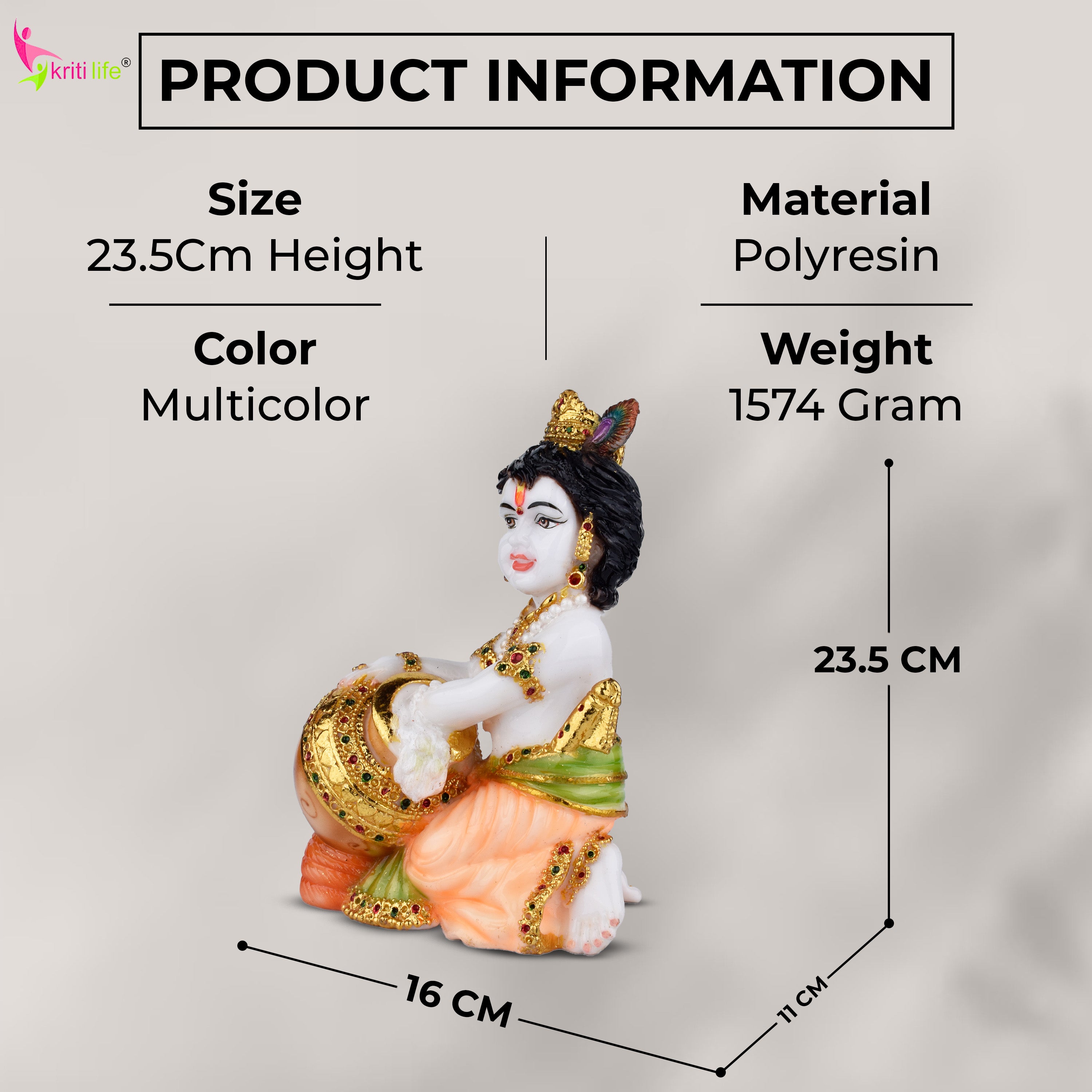 Makhan Chor Bal Krishna Idol – Decorative Polystone Statue | 9 inches | for Home Temple & Gifting ( 5685633 )