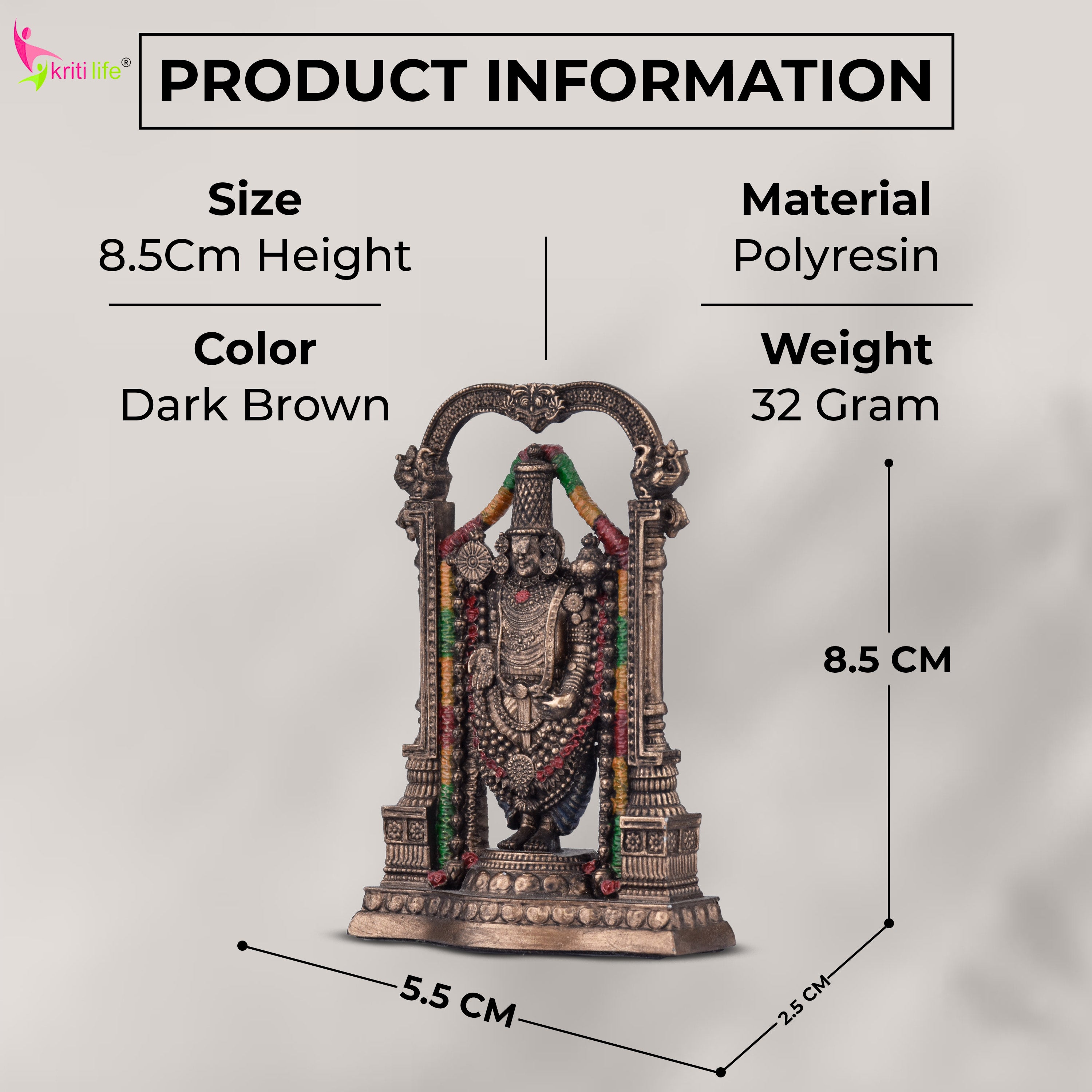 Lord Venkateswara Idol | Antique Finish - 3 inches - Polyresin Balaji Statue for Home Temple & Gifting