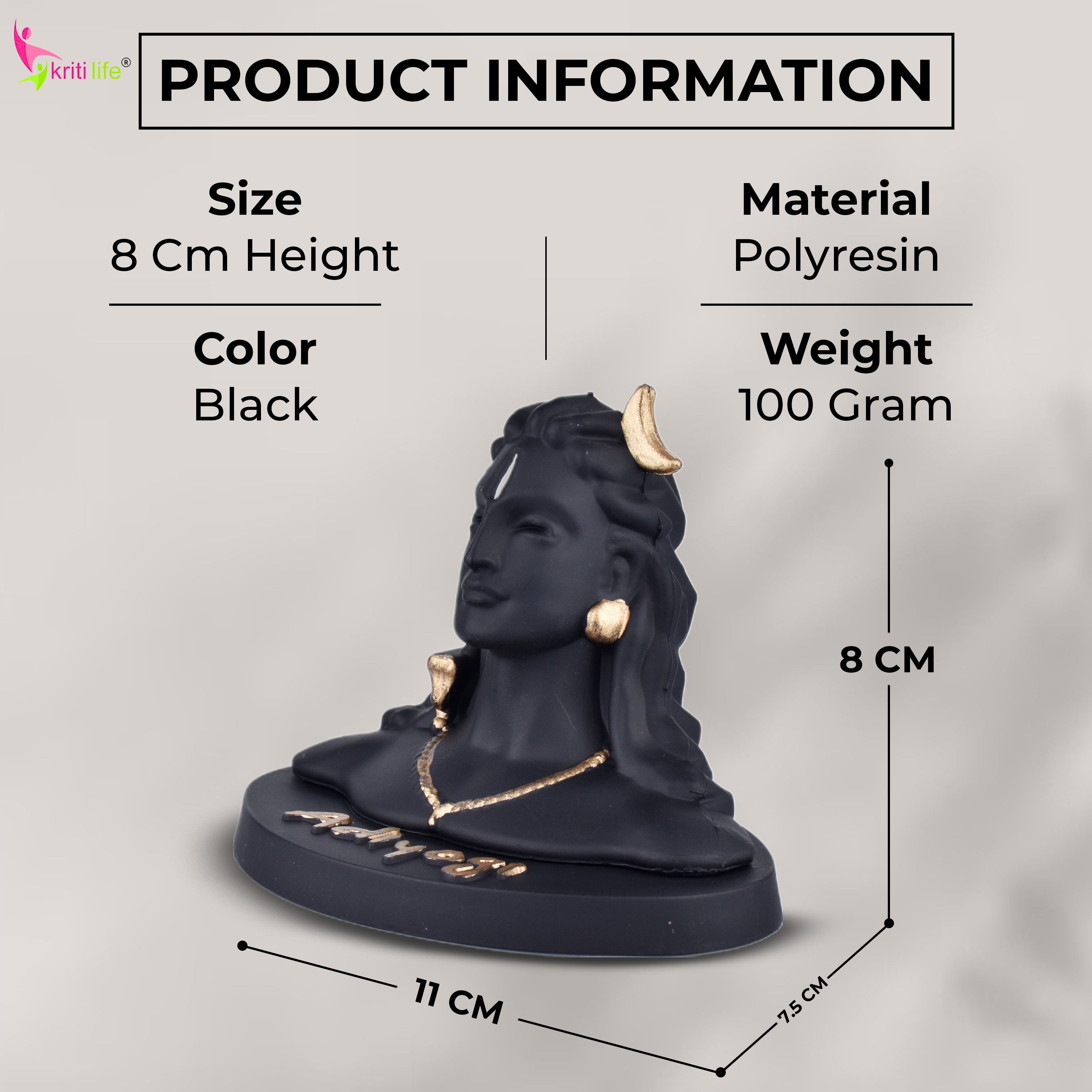 Adiyogi Shiva Idol | 4 inches | – Black & Gold Polyresin Statue for Home, Office & Meditation Decor