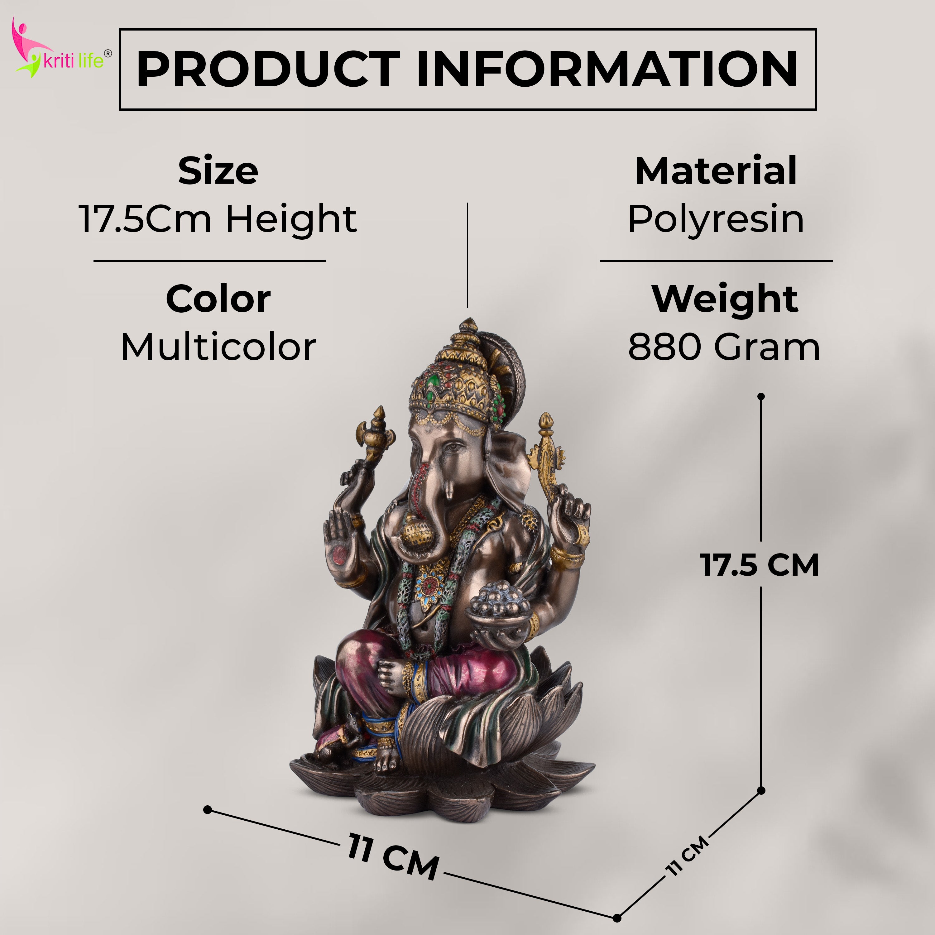 Lord Ganesha Idol | Antique Finish | 7.5 inches | Polyresin Ganpati Statue for Home, Office & Gifting