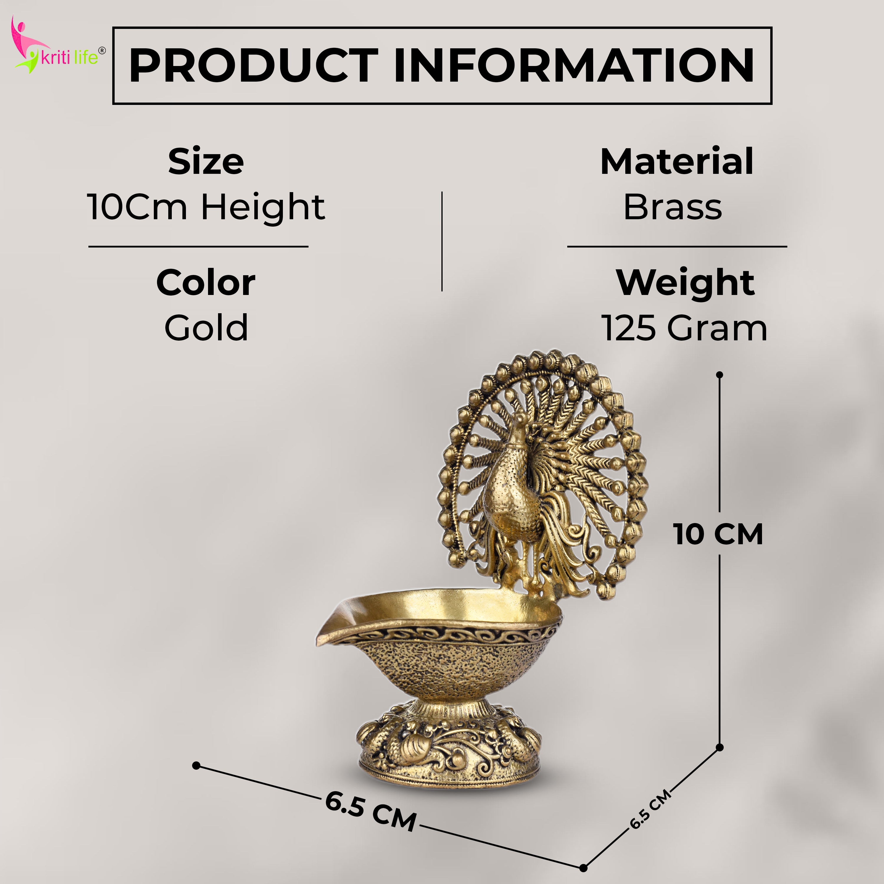 Brass Peacock Design Diya – Traditional Oil Lamp 4 inches for Pooja, Home & Festive Décor