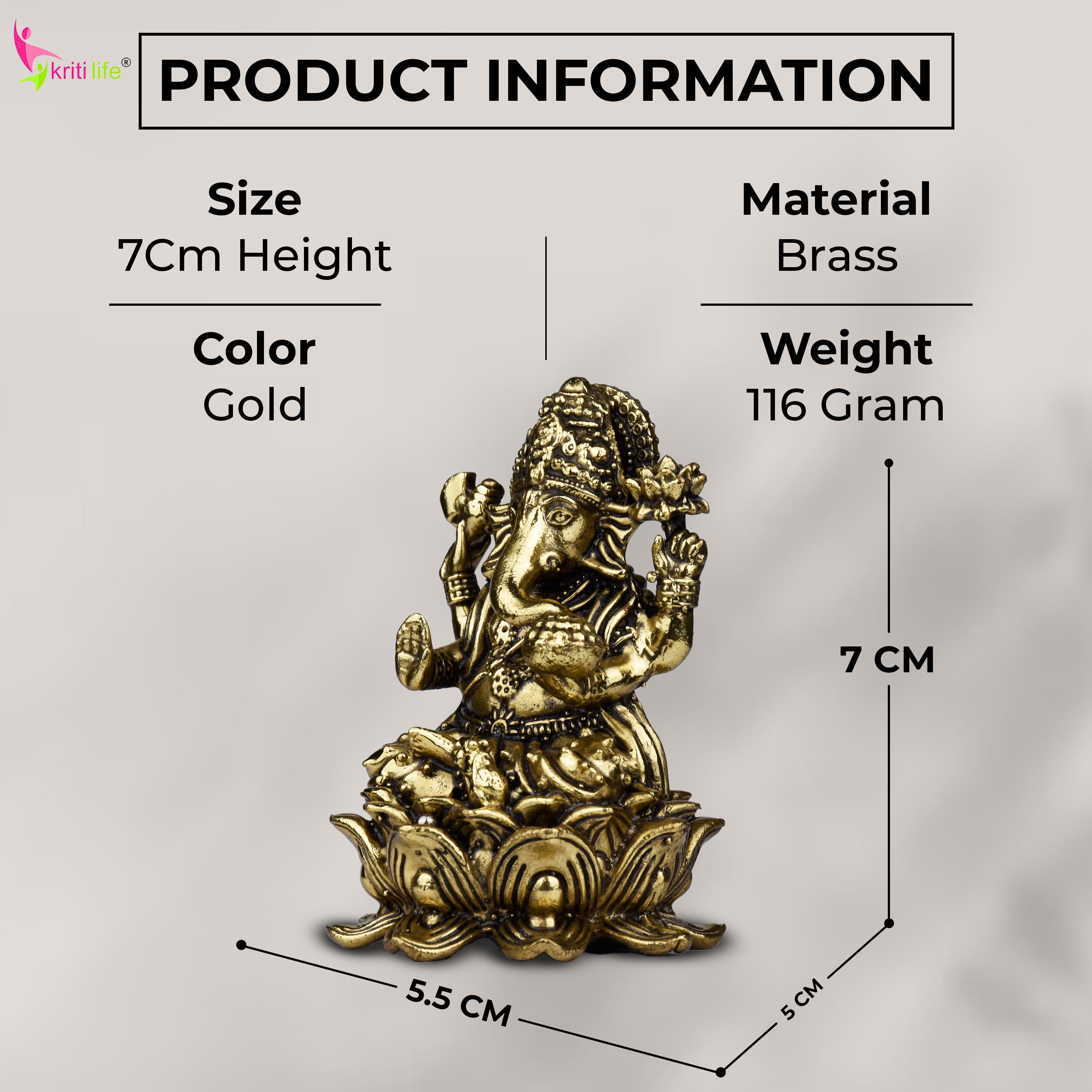 Brass Lord Ganesha Idol – Remover of Obstacles Statue 2.5 inches for Home Temple & Decor  (Small size)