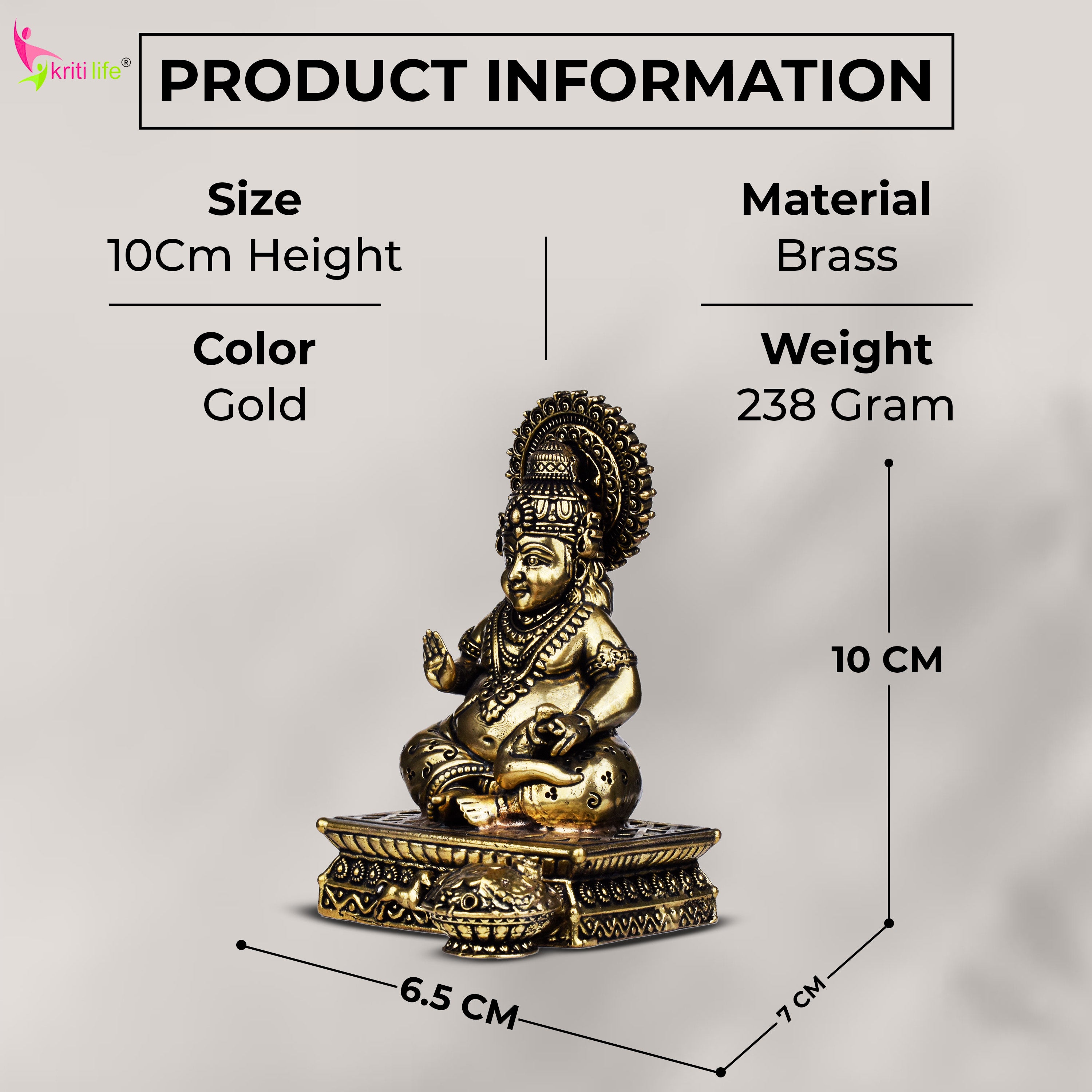 Handcrafted Brass Lord Kuber Idol | 4 inches Hindu God of Wealth Statue for Home Temple & Decor