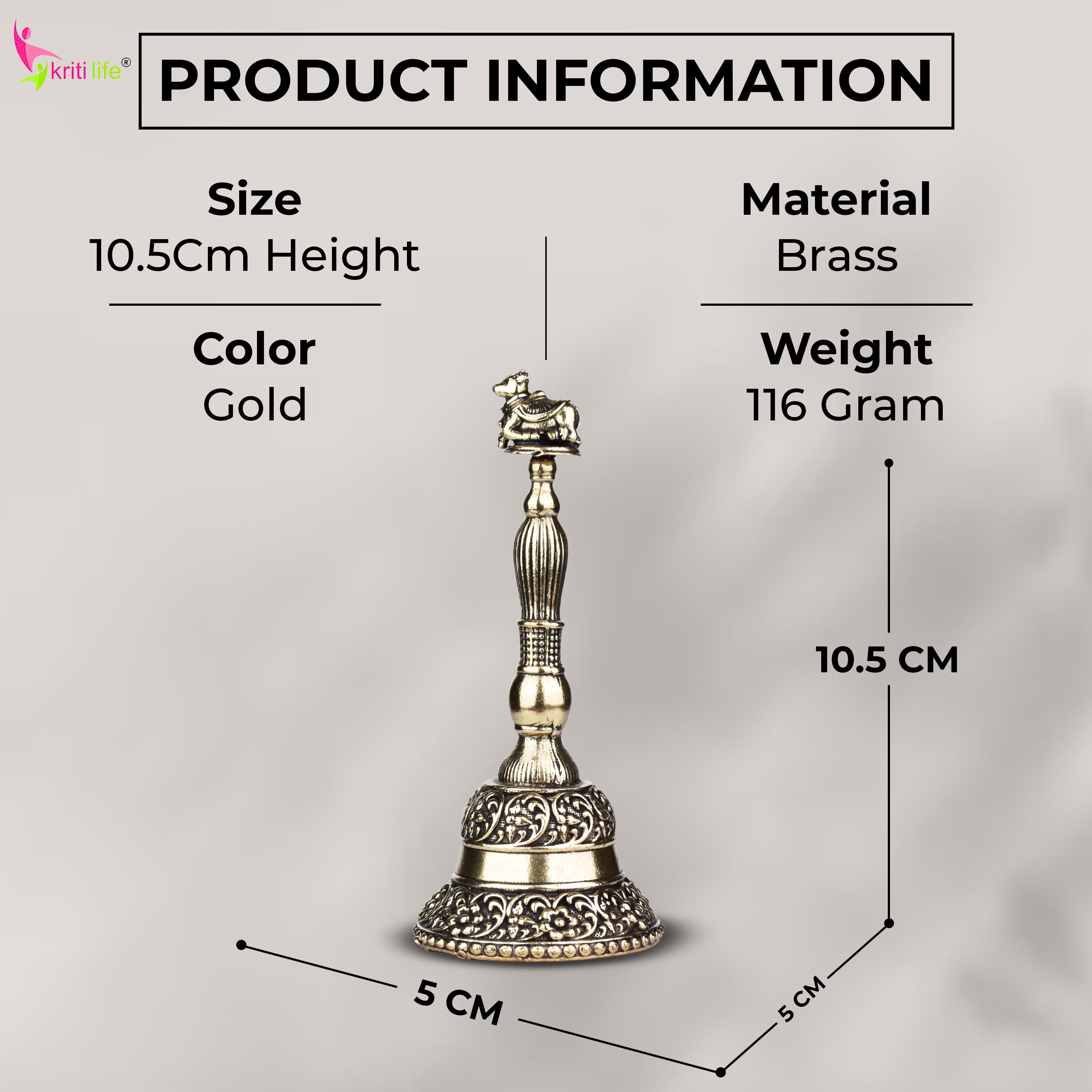 Handcrafted Brass Pooja Bell with Nandi Handle | 4 inches | Temple Ghanti for Daily Aarti