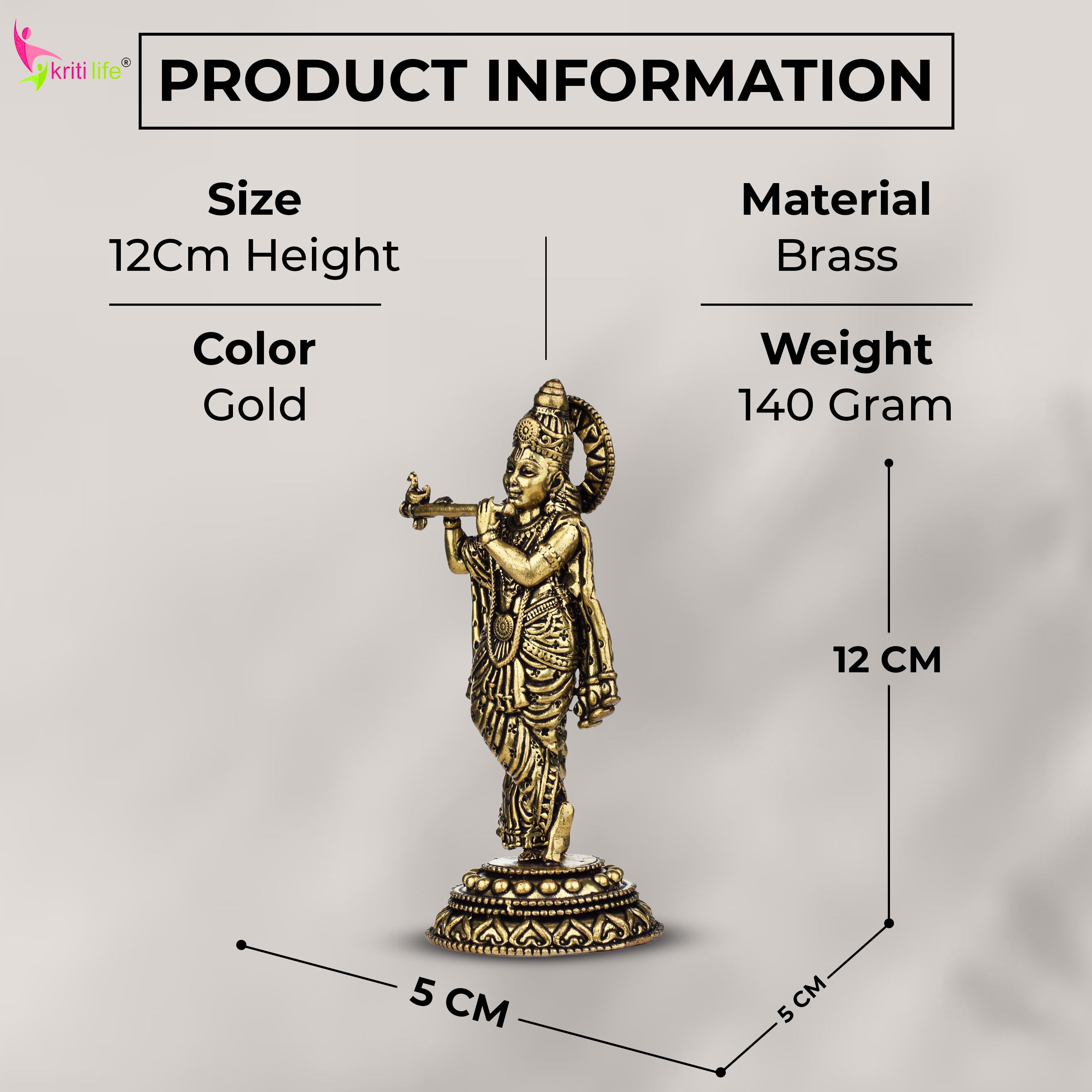 Handcrafted Brass Krishna Idol Playing Flute | 4.5 inches | Lord Krishna Statue for Home &amp; Temple