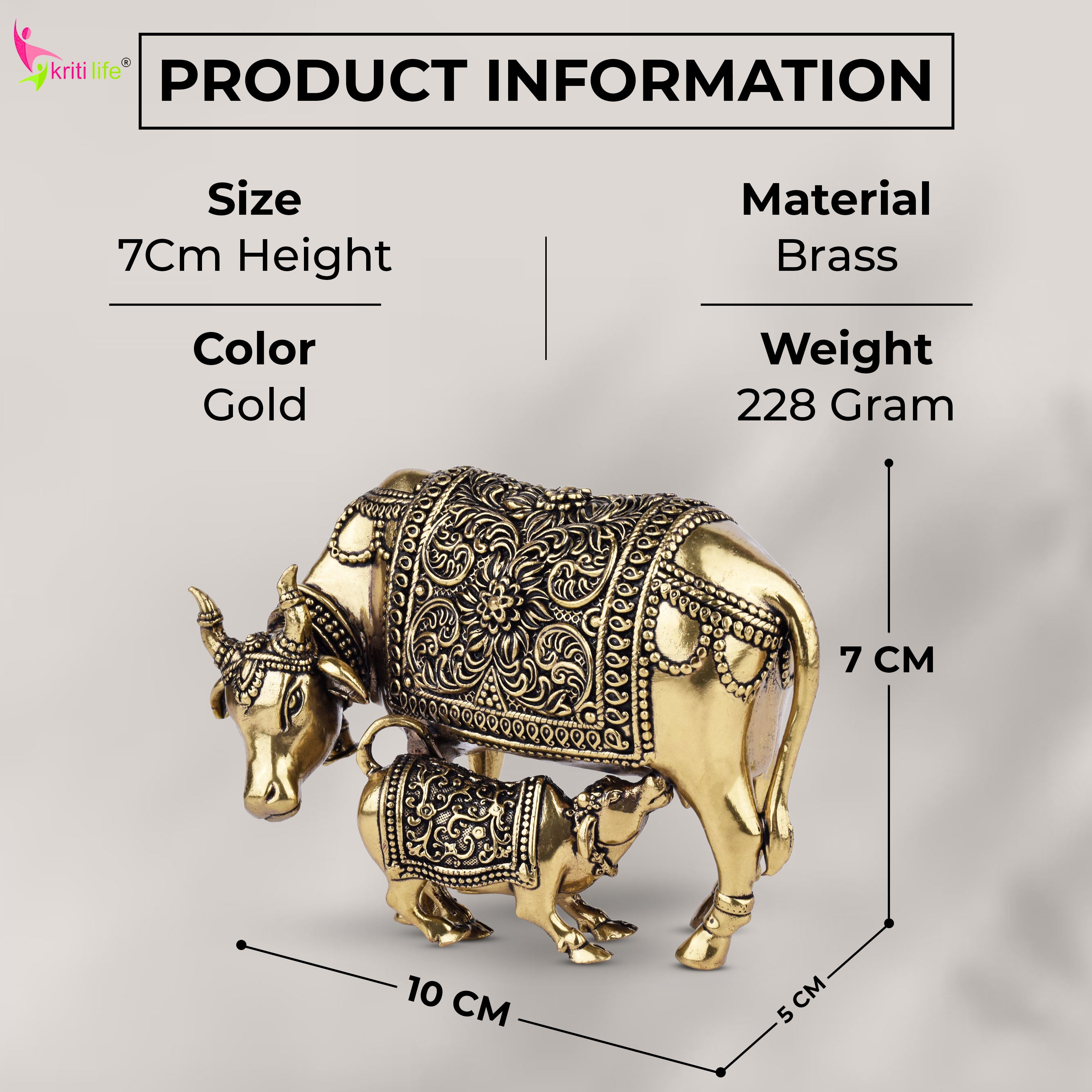 Brass Kamdhenu Cow and Calf Idol – | 4 inches | Handcrafted Symbol of Prosperity and Divine Energy