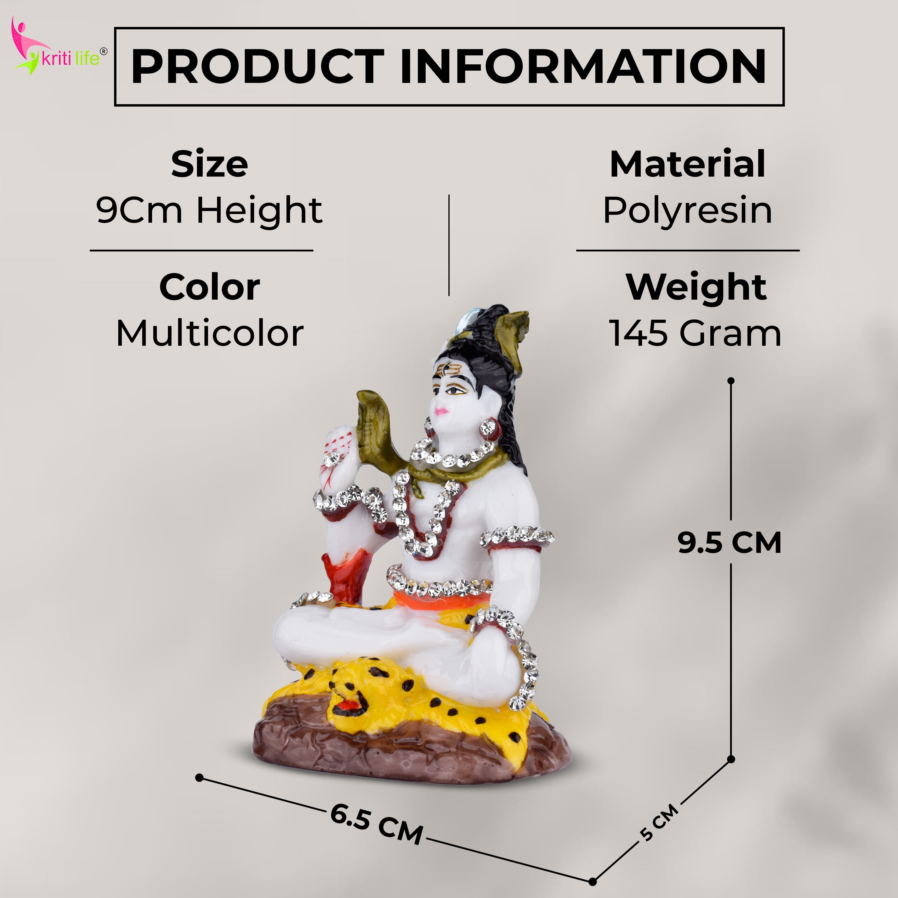 Lord Shiva Idol – Handcrafted Polyresin 3.5 inches Small Statue with Decorative Stones