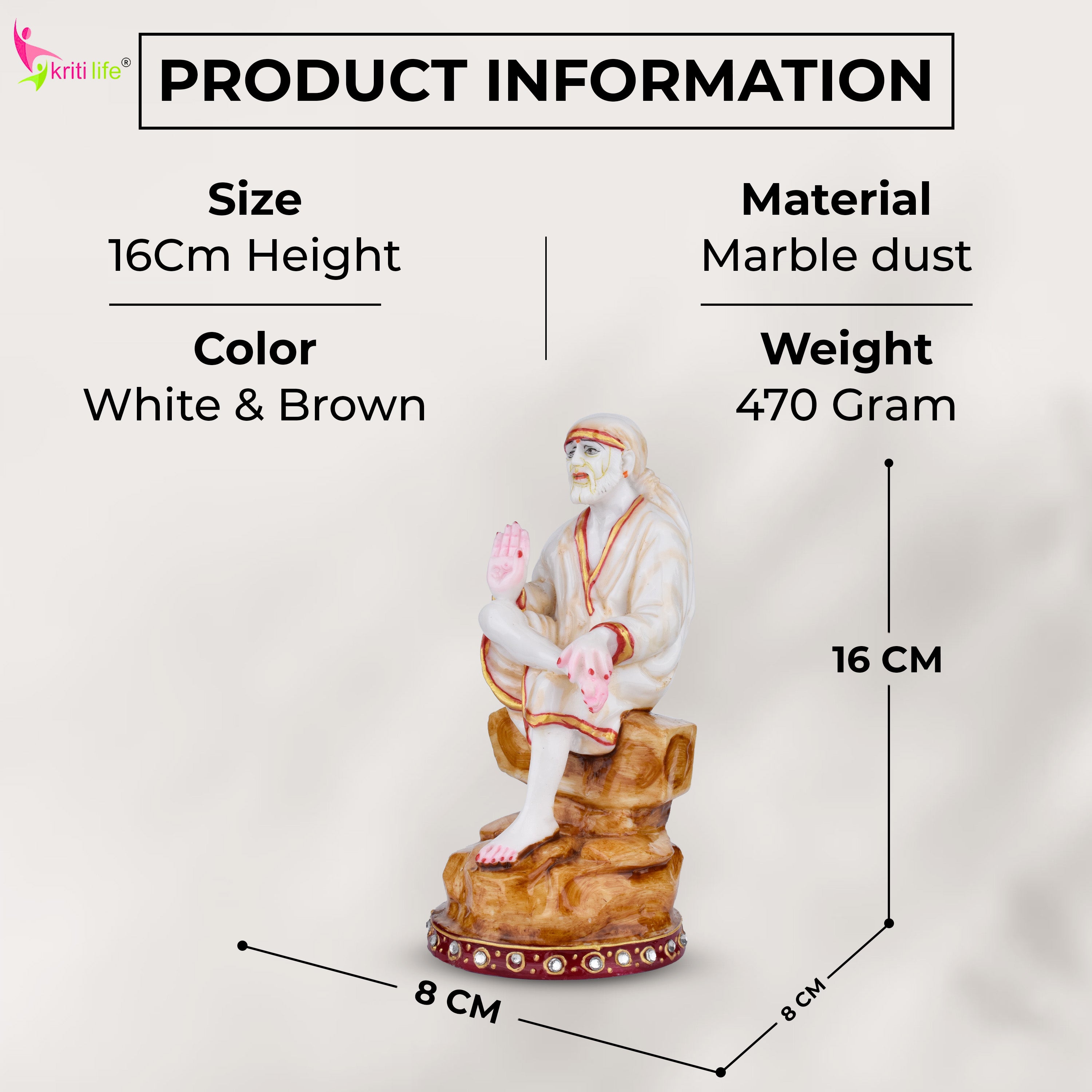 Blessing Sai Baba Idol in Marble Dust | 6 inches | – Sitting on Rock Design