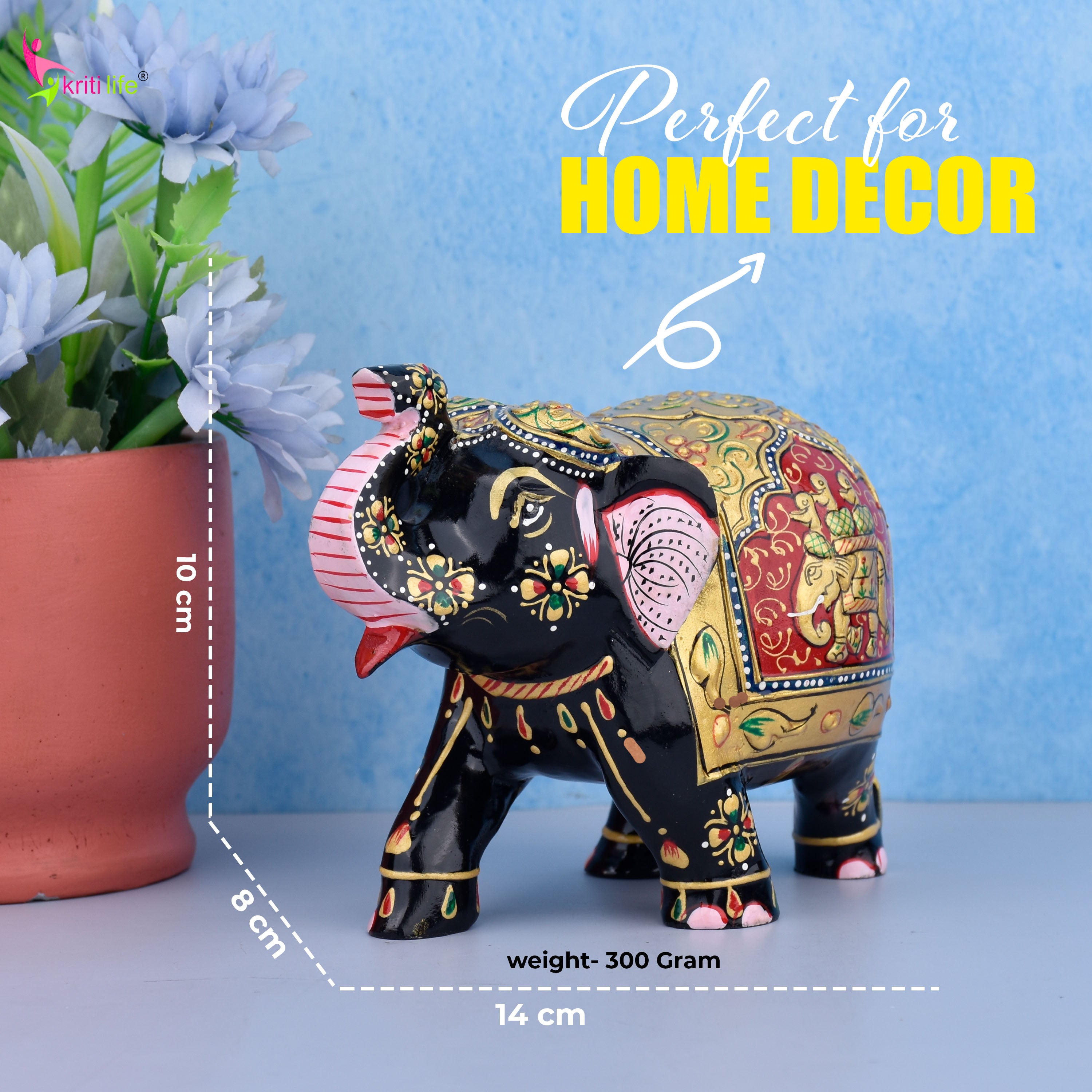 Wooden Painted Elephant | Rajasthani Folk Art Decor Showpiece- 5.5 inches