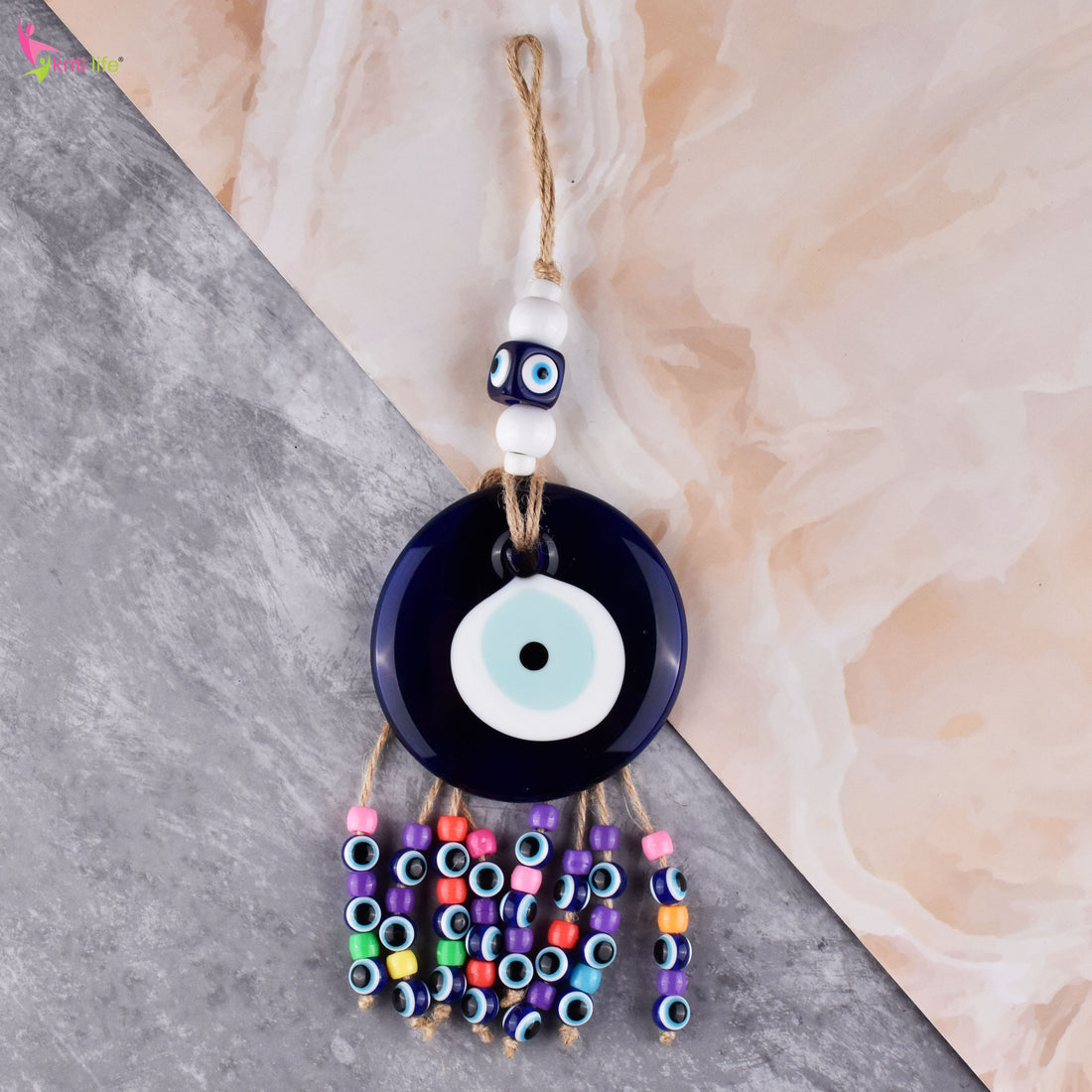 Evil Eye Wall Decor with Colorful Beads | Spiritual Nazar Battu for Home & Office – 26 cm Hight
