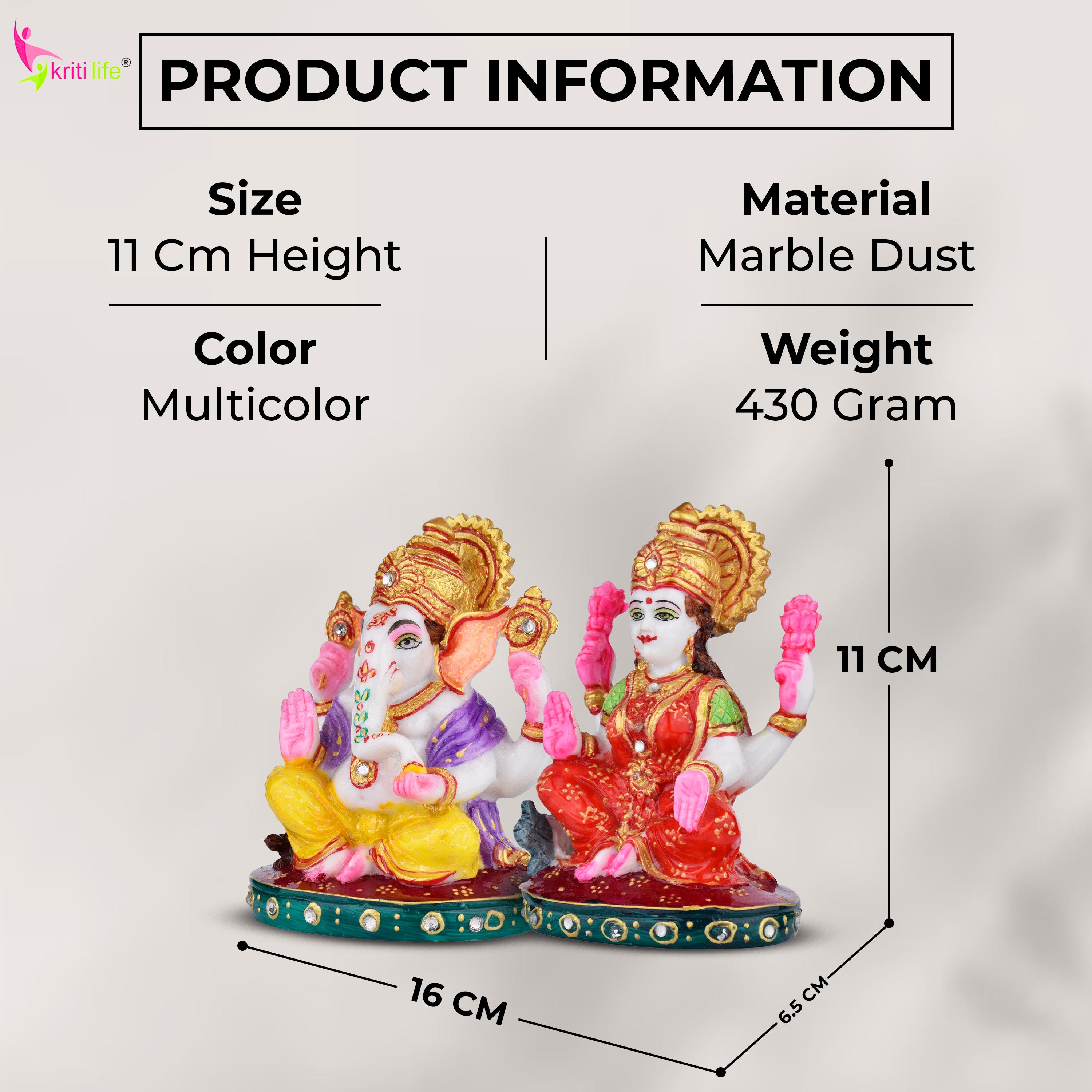 Laxmi Ganesh Idol Set | 6 inches | – Marble Dust Decorative Statue for Home & Pooja