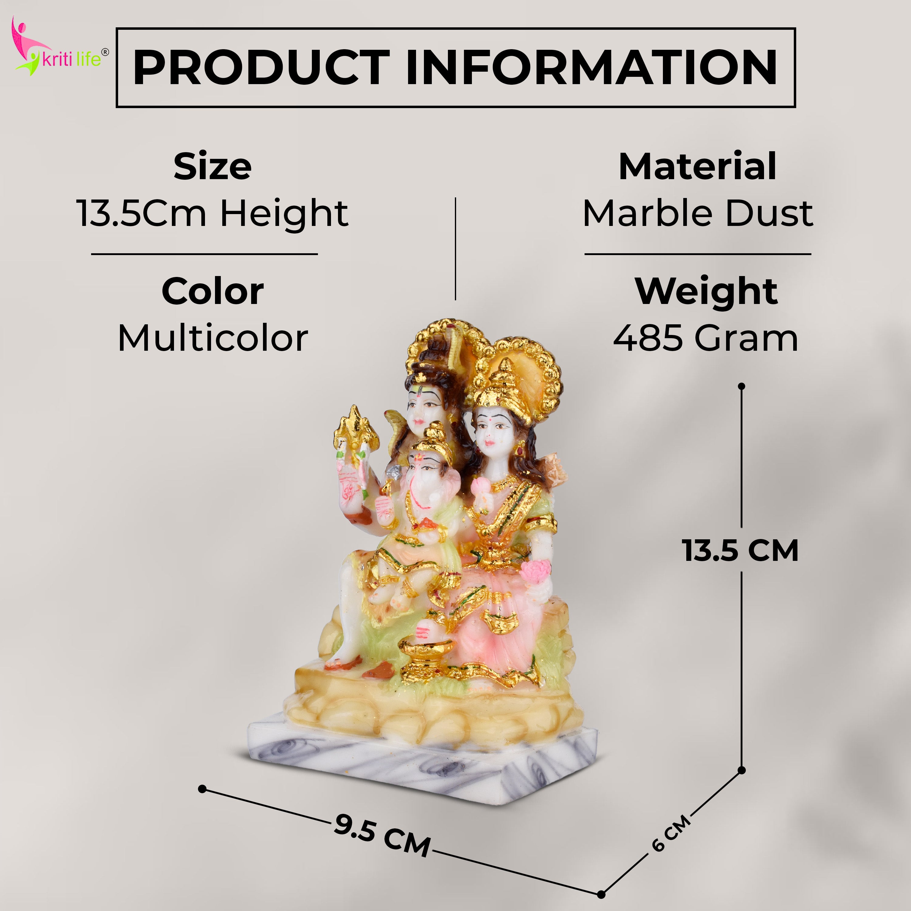 Shiva Parivar Idol | Lord Shiva, Parvati & Ganesha Statue in Poliresin – 5 inches - Multicolor Finish