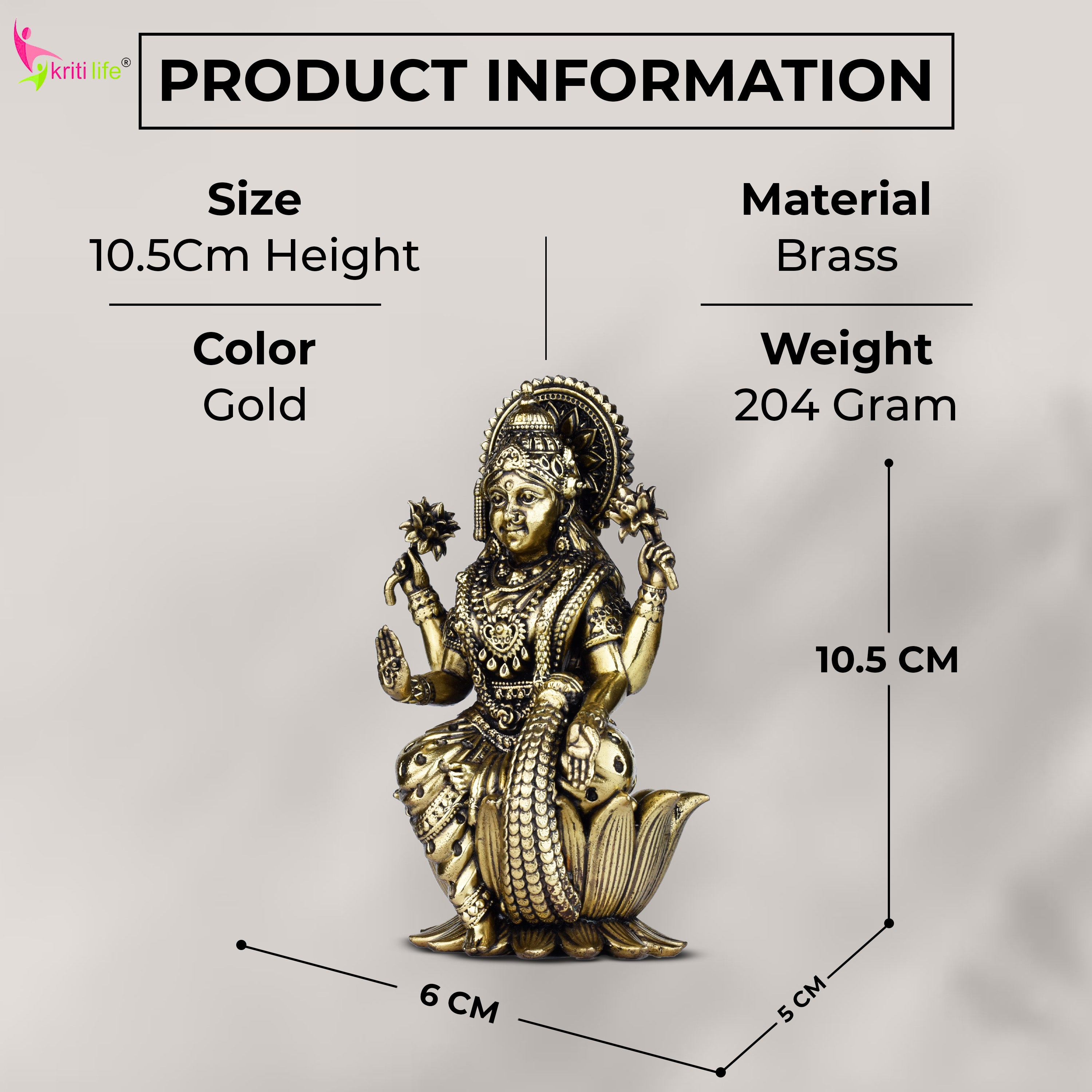 Brass Goddess Lakshmi Idol Sitting on Lotus – Antique Finish Statue 4 inches for Wealth & Prosperity