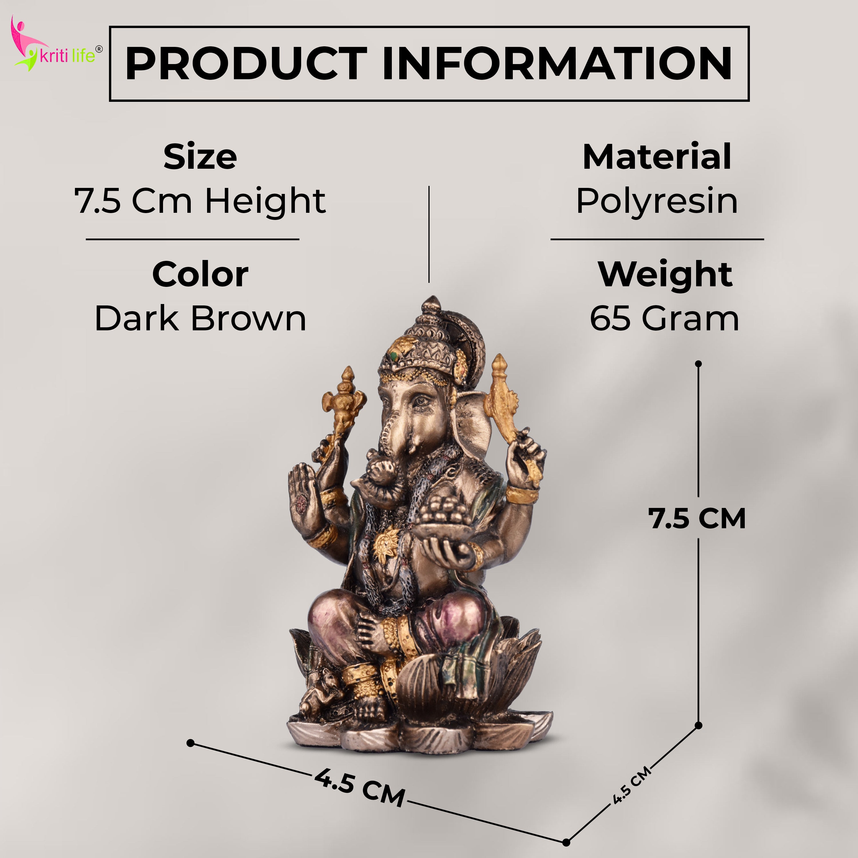 Antique Finish Lord Ganesha Idol in Polyresin – Ganpati Statue 3 inches for Pooja, Home & Office Décor