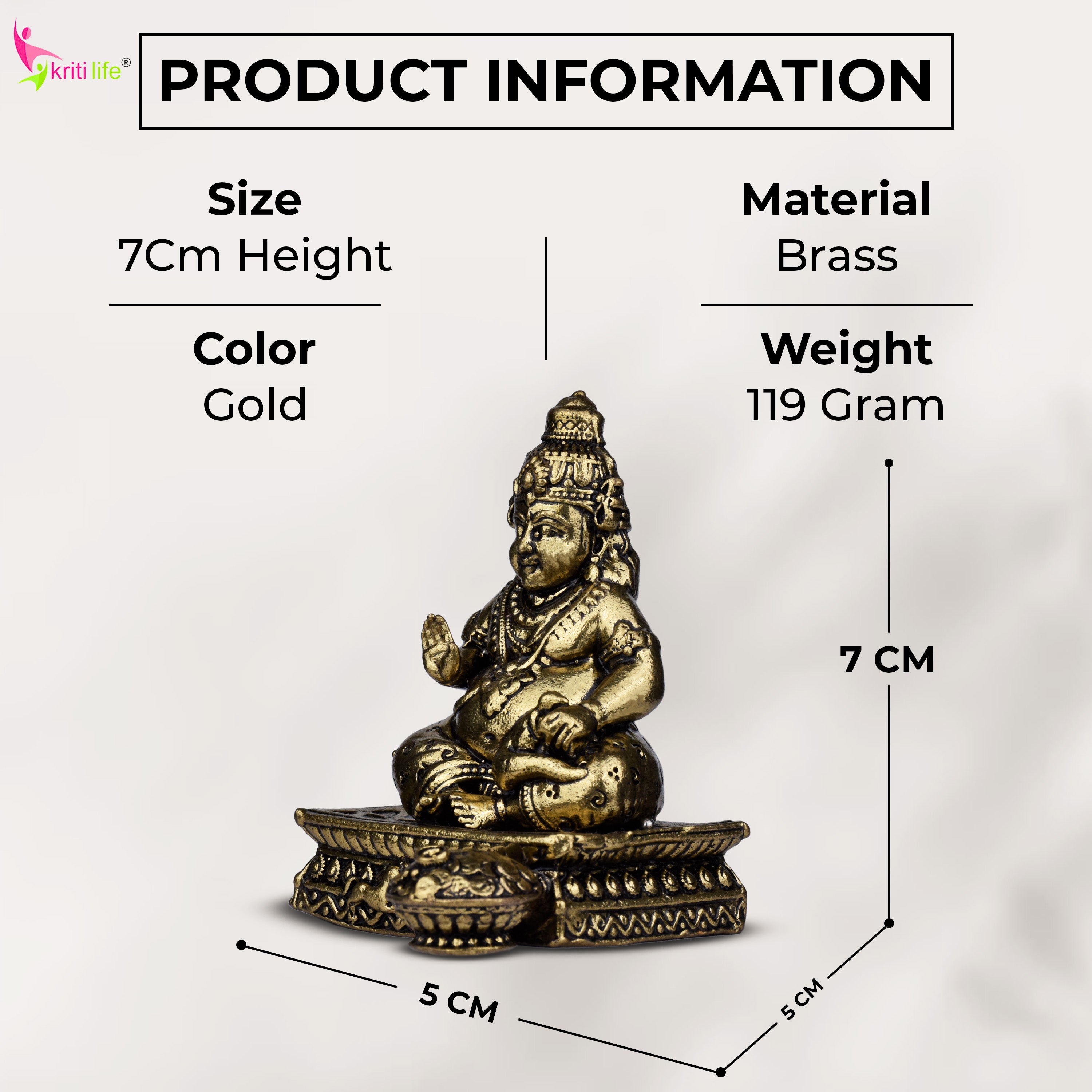 Brass Lord Kuber Idol – Hindu God of Wealth & Prosperity Statue for Home Decor & Pooja | 2.5 inches (Small Size) |