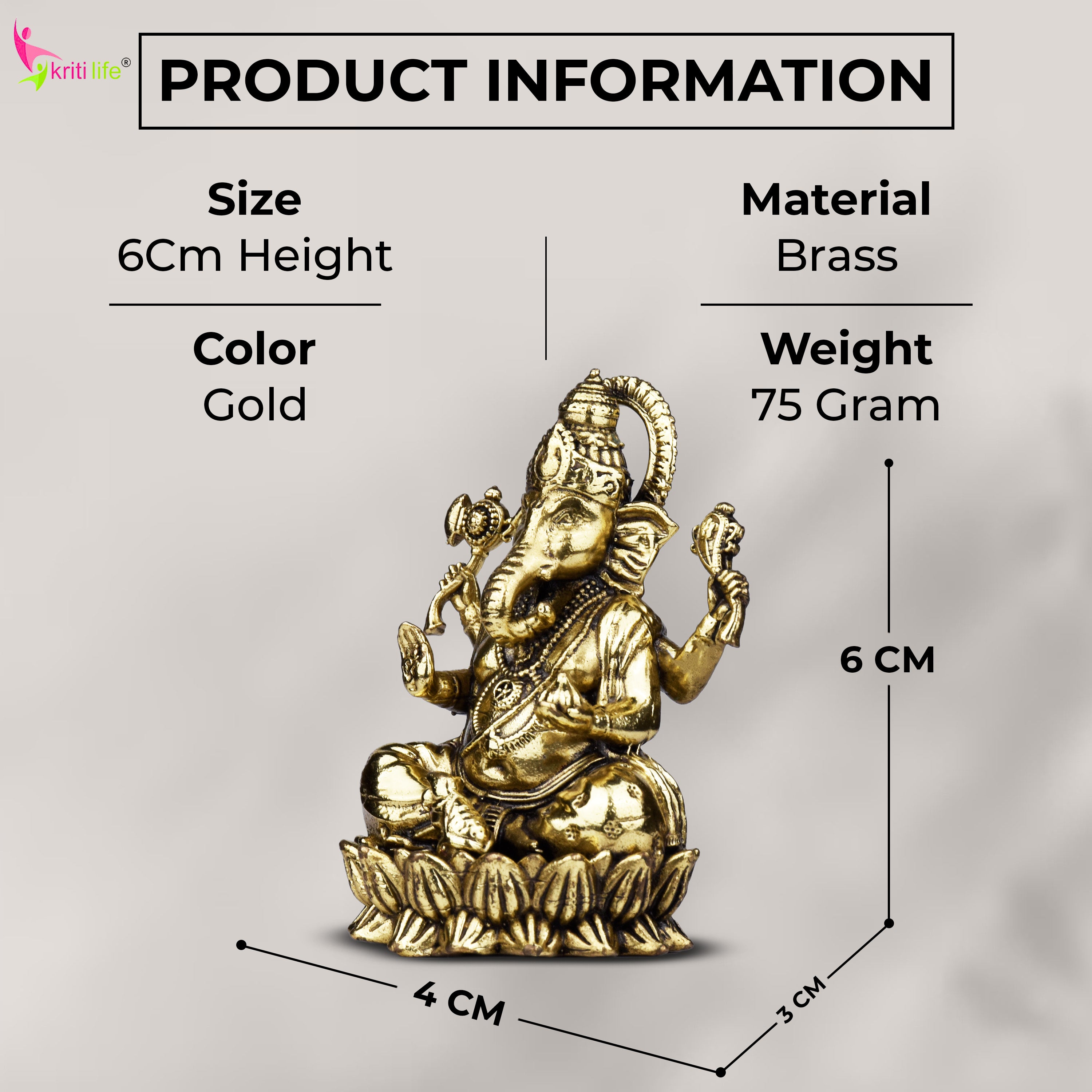 Brass Lord Ganesha Idol – Handcrafted Antique Finish Ganpati Statue for Home & Temple |Small size | 2 inches