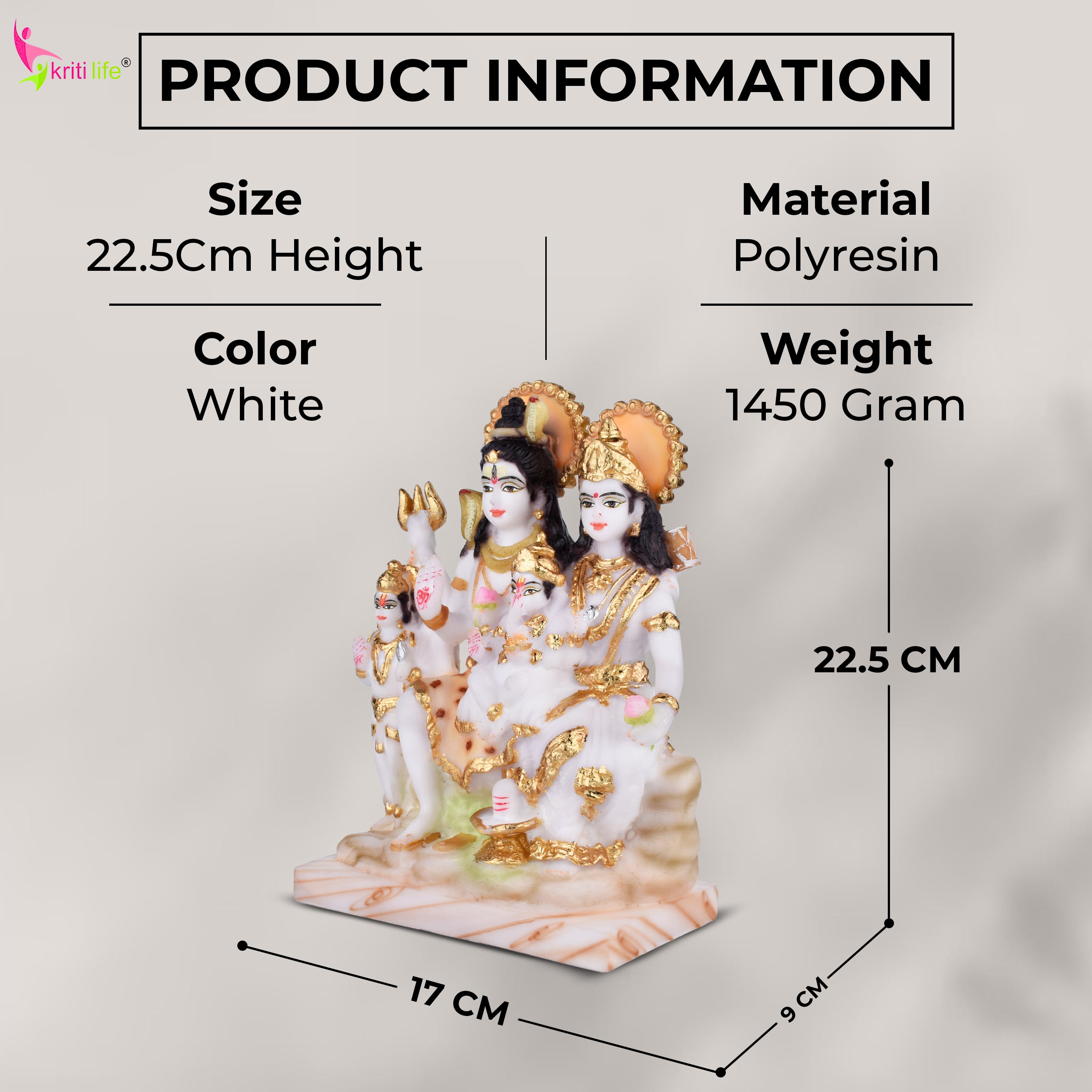 Shiv Parivar Idol – Lord Shiva Family Polyresin Statue (8.5 inches ) for Home Temple & Décor