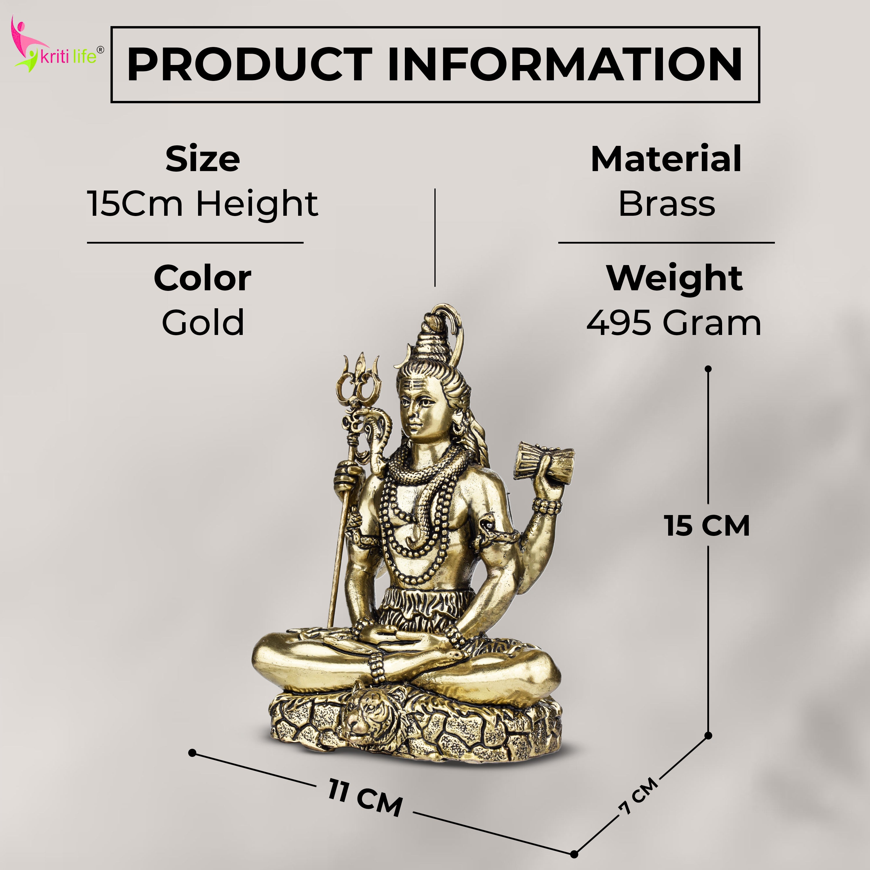 Brass Lord Shiva Idol – Handcrafted Antique Finish Statue 6 inches for Home Temple & Decor