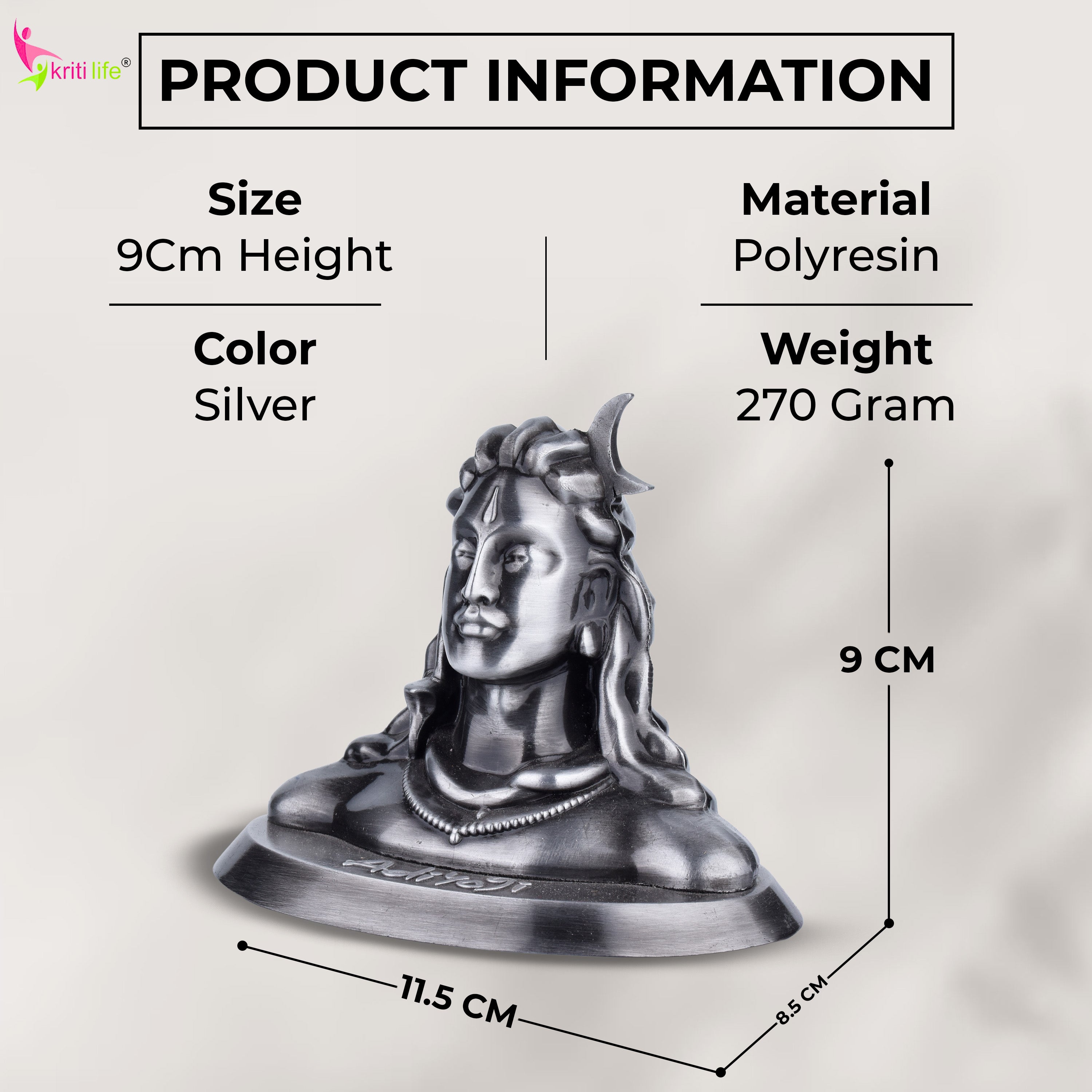 Adiyogi Shiva Idol – 4.5 inches - Silver Polyresin for Home Decor, Meditation & Gifting
