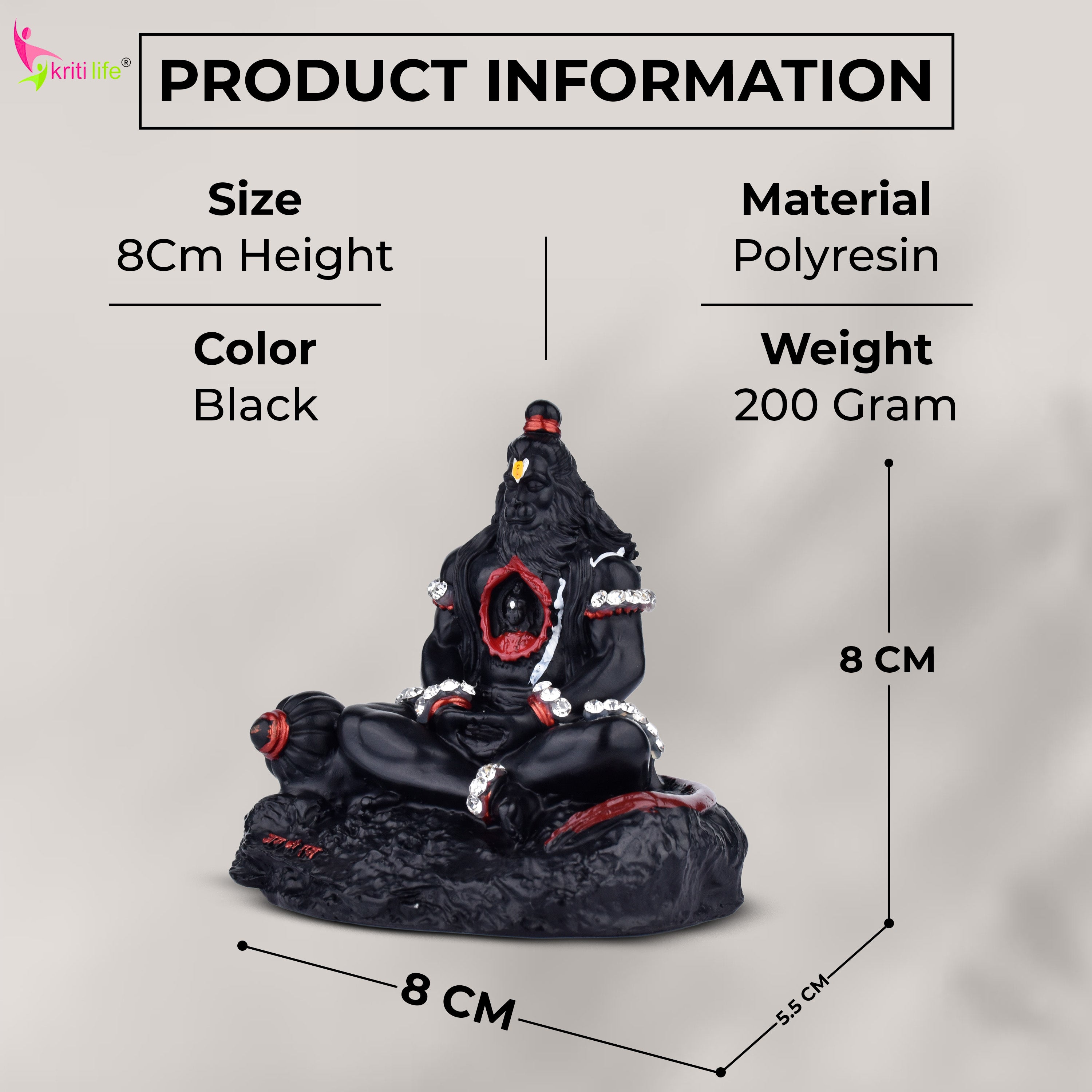 Lord Hanuman Idol – Devotional Black Statue Meditation - Shri Ram Inside Chest – Polyresin Statue - 3 inches