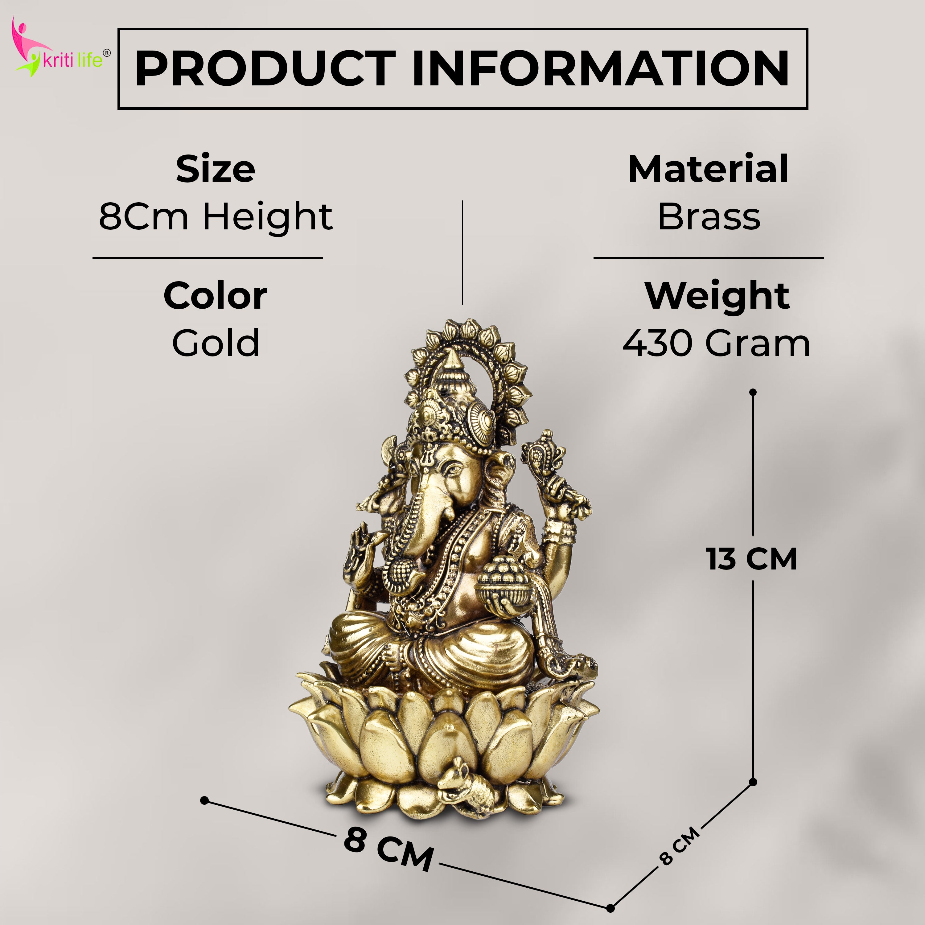 Brass Lord Ganesha Idol | Handcrafted  Brass Ganpati Murti Sitting on Lotus 5 inches for Home Temple, Office Decor & Gift