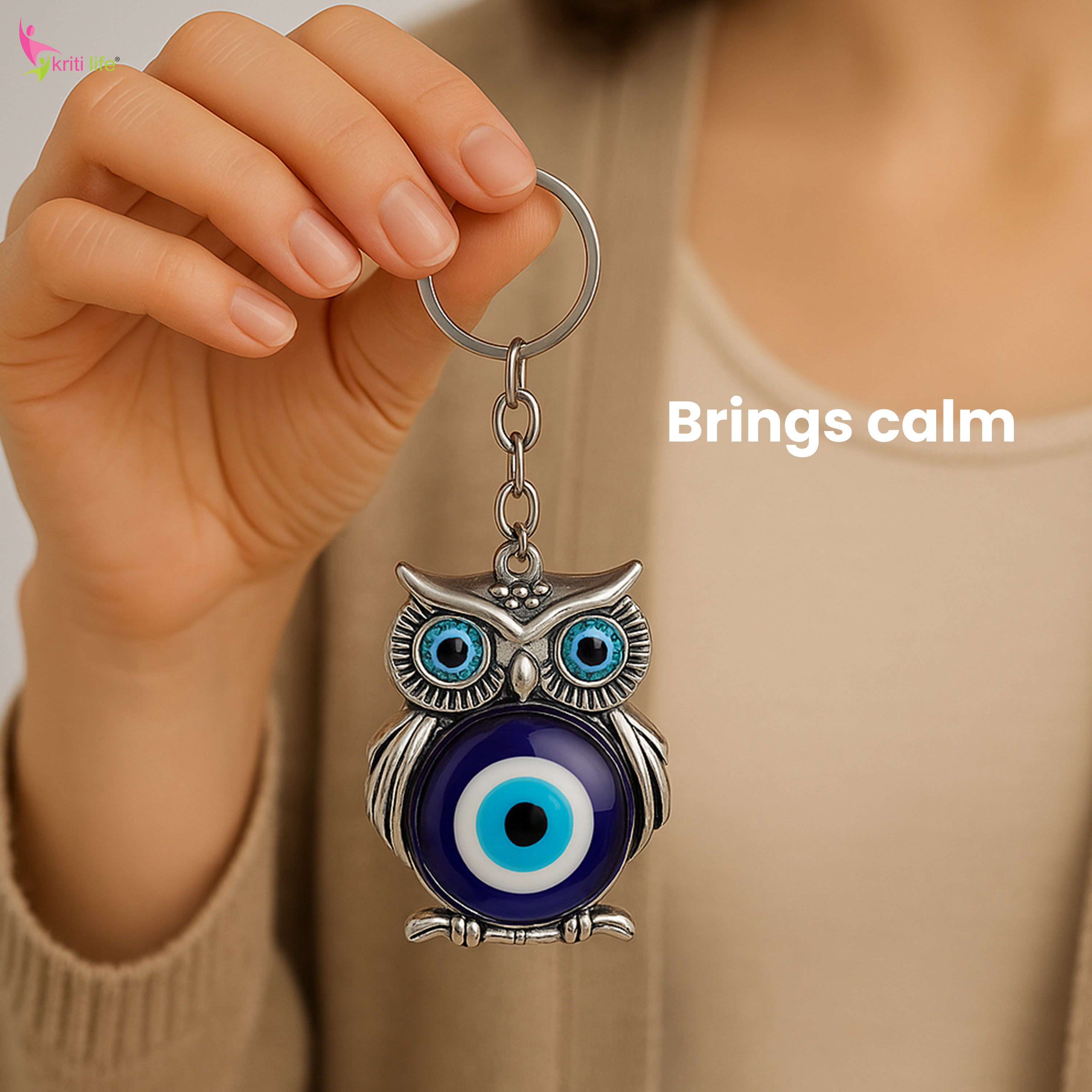 Owl Evil Eye Keychain | Wise Protection Charm with Nazar Bead for Positivity & Awareness-11 cm Hight (5061863)