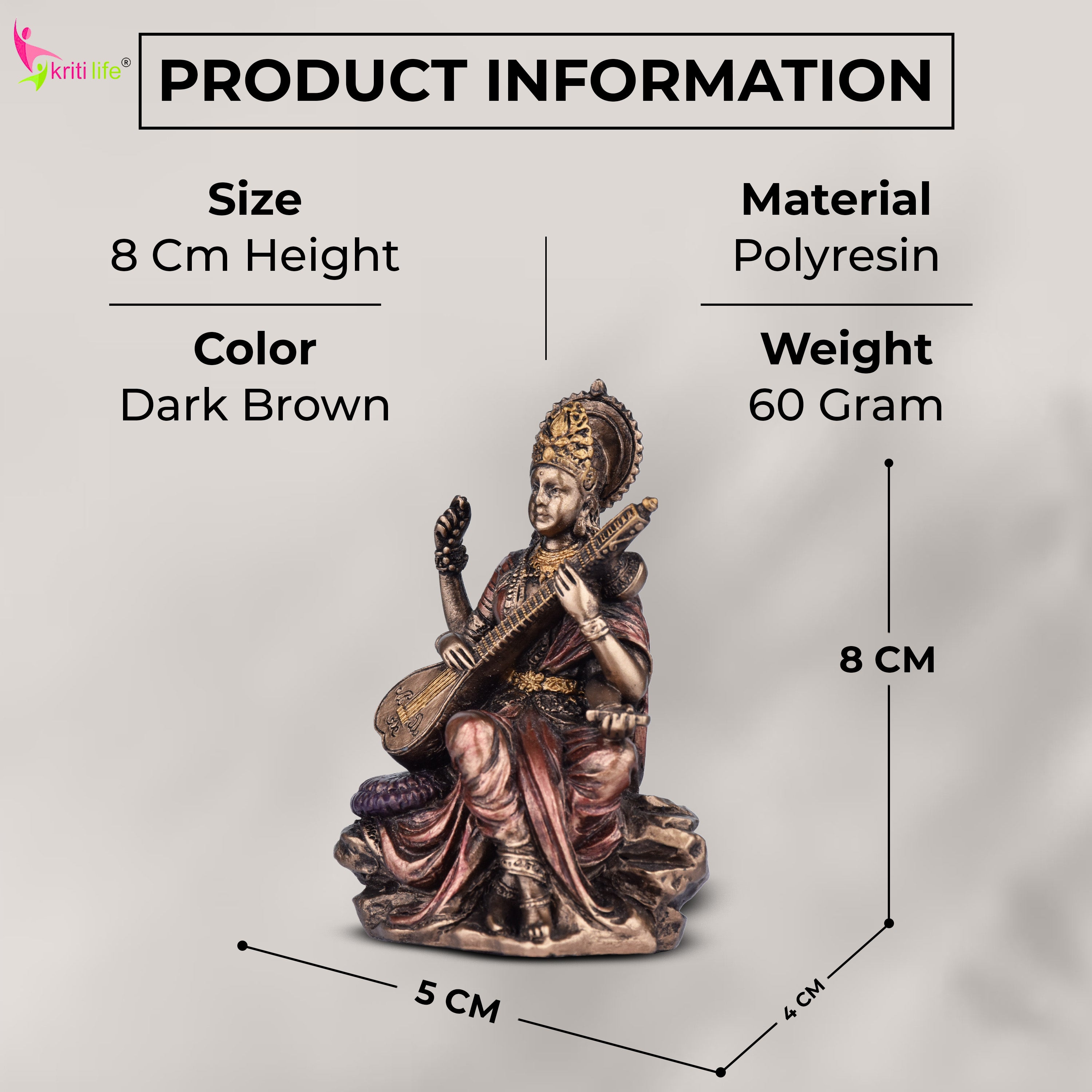 Saraswati Idol – 3  inches - Mini Polyresin Goddess Statue for Study & Home Décor