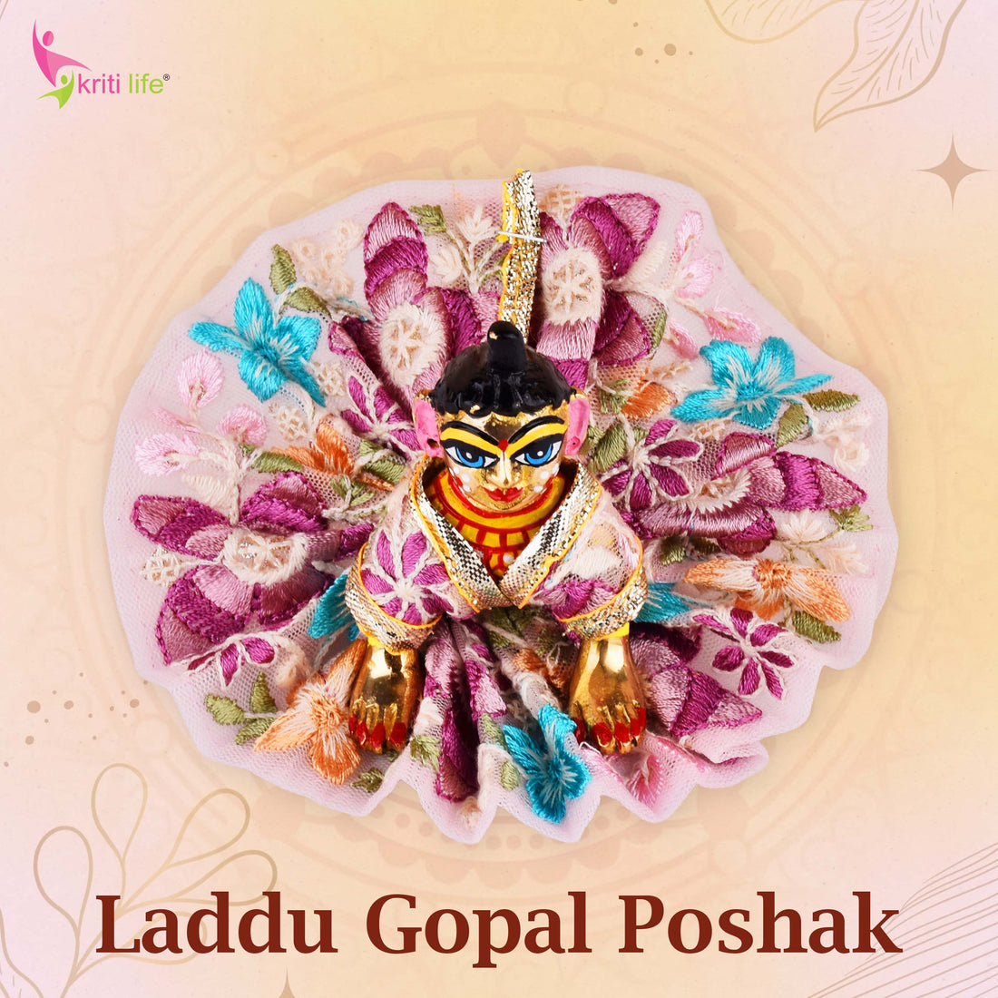 Elegant Floral Embroidered Laddu Gopal Dress for 2.5 Inch Idol – Soft Net Poshak