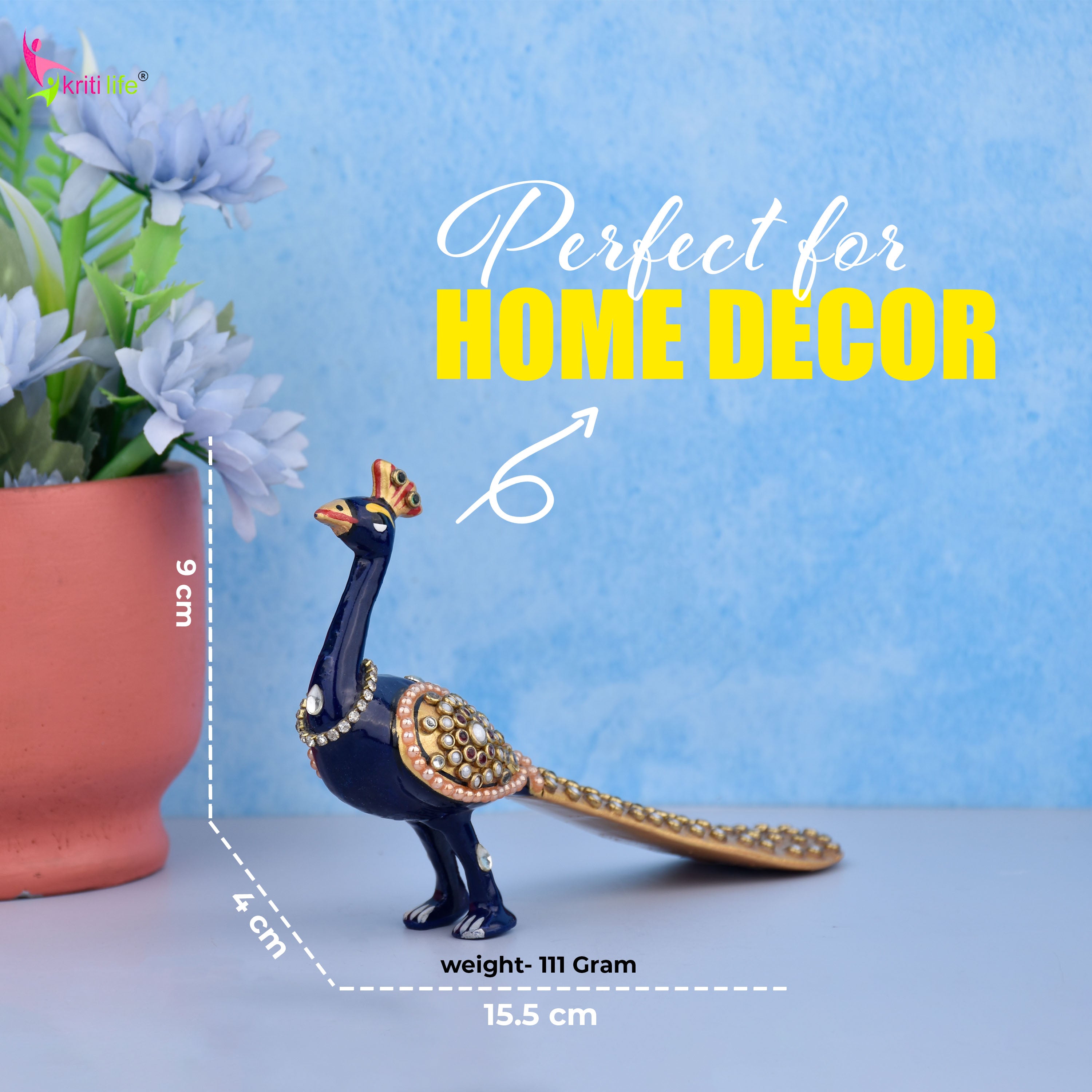 Handcrafted Aluminium Peacock Showpiece | Ethnic Decor Accent | 6 inches