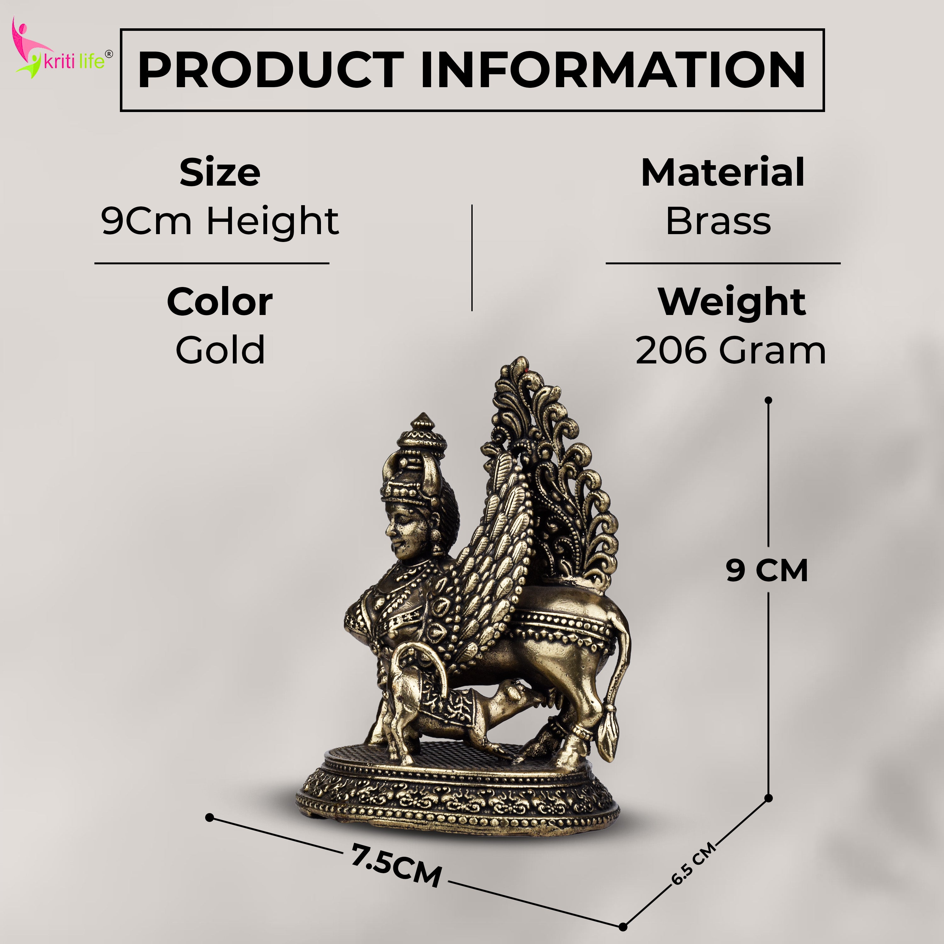 Antique Brass Kamdhenu Cow Statue 3 inches – Wish-Fulfilling Divine Cow Idol for Home & Temple