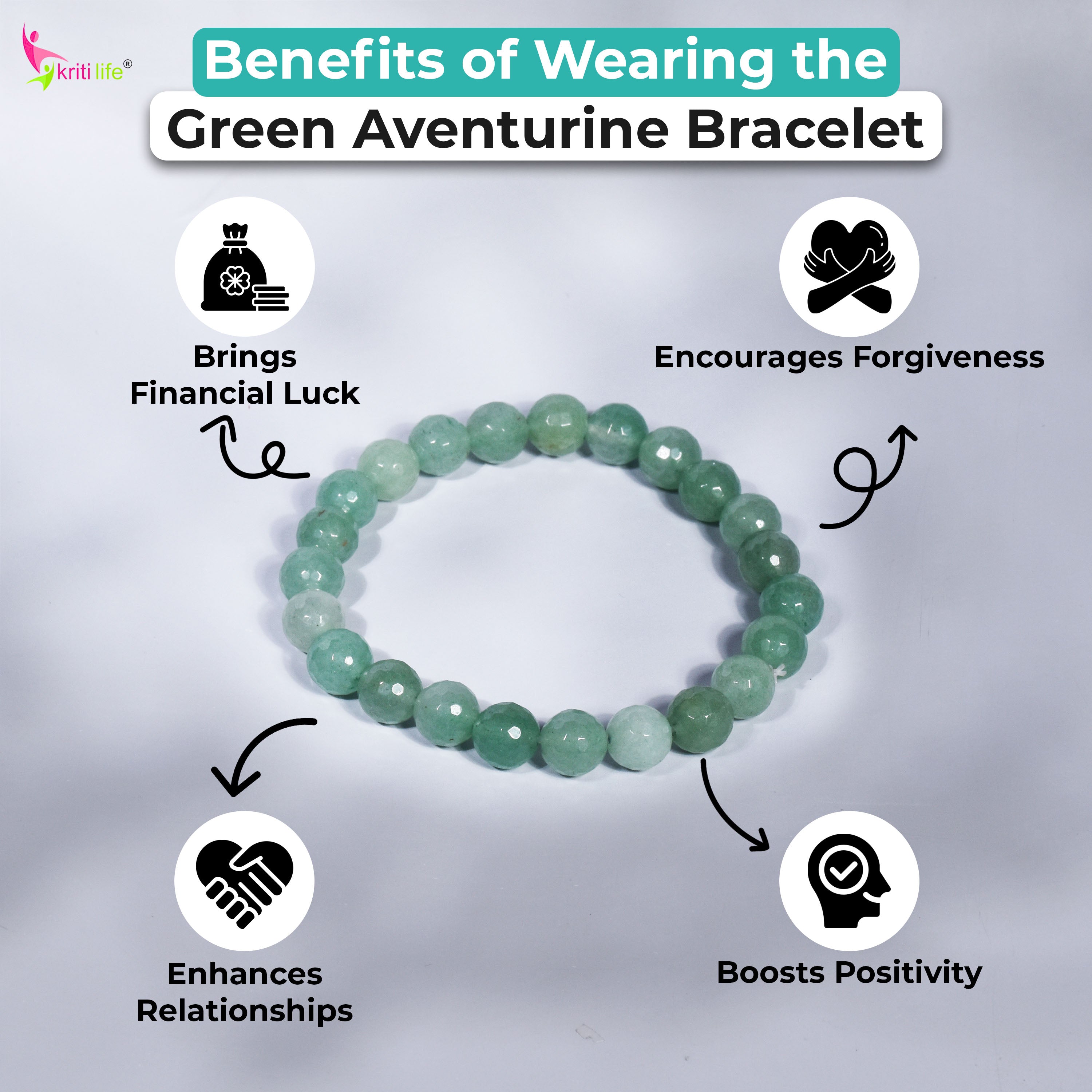 Natural Green Aventurine Crystal Bracelet for Money Luck, Positivity & Emotional Healing